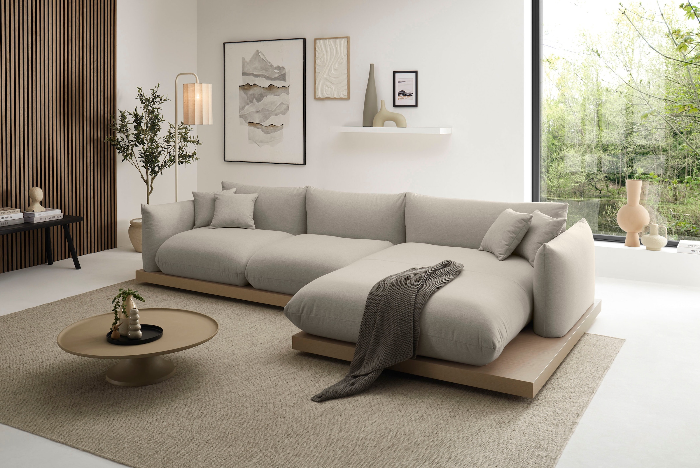 OTTO home Ecksofa »Kalix L-Form, 323 cm - OTTO. Verlässliche Qualität.« Designsofa, auf Holzplateau, Strukturstoff, hoher Sitzkomfort