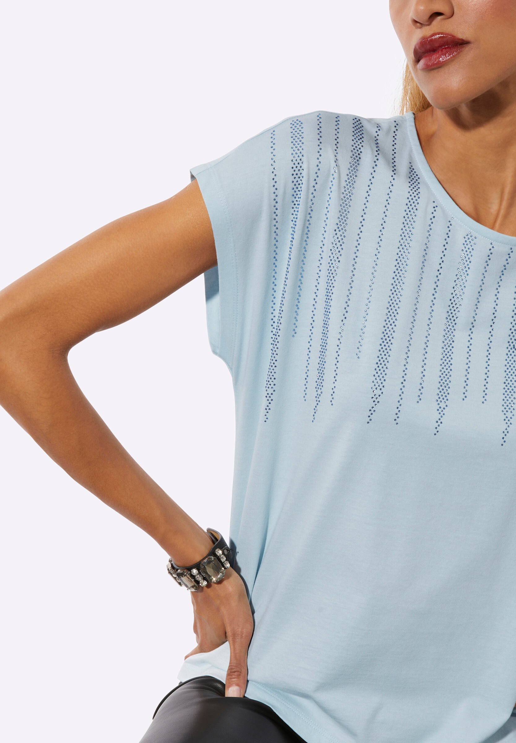 creation L T-Shirt »Rundhals-Shirt Kurzarmshirt mit Ziersteinchen«