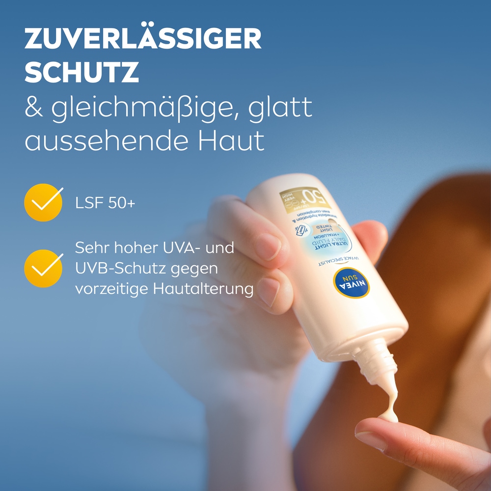 Nivea Sun Sonnenschutzfluid »Ultra Light Daily Fluid LSF 50+ +Hyaluron Light Tinted«, leicht getönt, schützt helle Haut vor UV-Strahlen