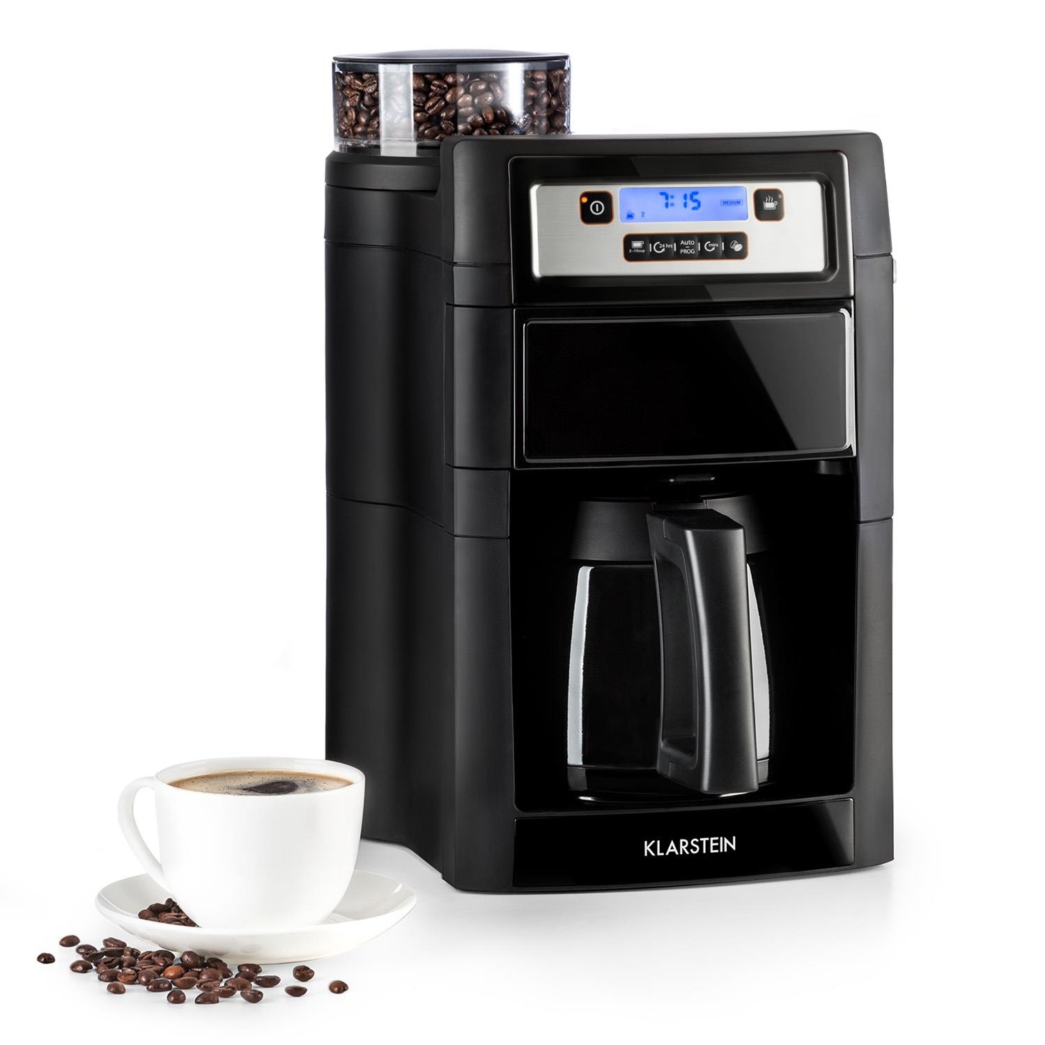 Klarstein Kaffeemaschine mit Mahlwerk »Aromatica II Thermo«, goldfarbener Permanentfilter, Mahlwerk, 1,25 l, schwarz