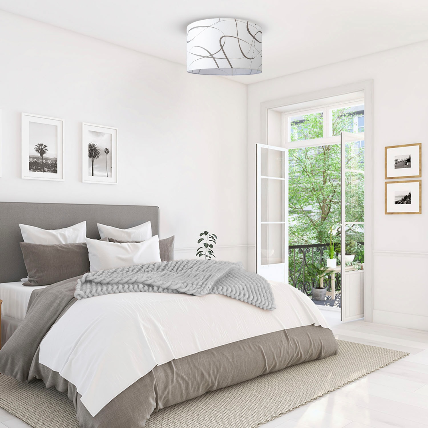 Paco Home Deckenleuchte »Hugo Tribal« E27 Deckenleuchte Stoff Schirmlampe Decke Esszimmer Modern Abstrakt in weiß, Größe Ø 45,5 cm Höhe: 29,5 cm