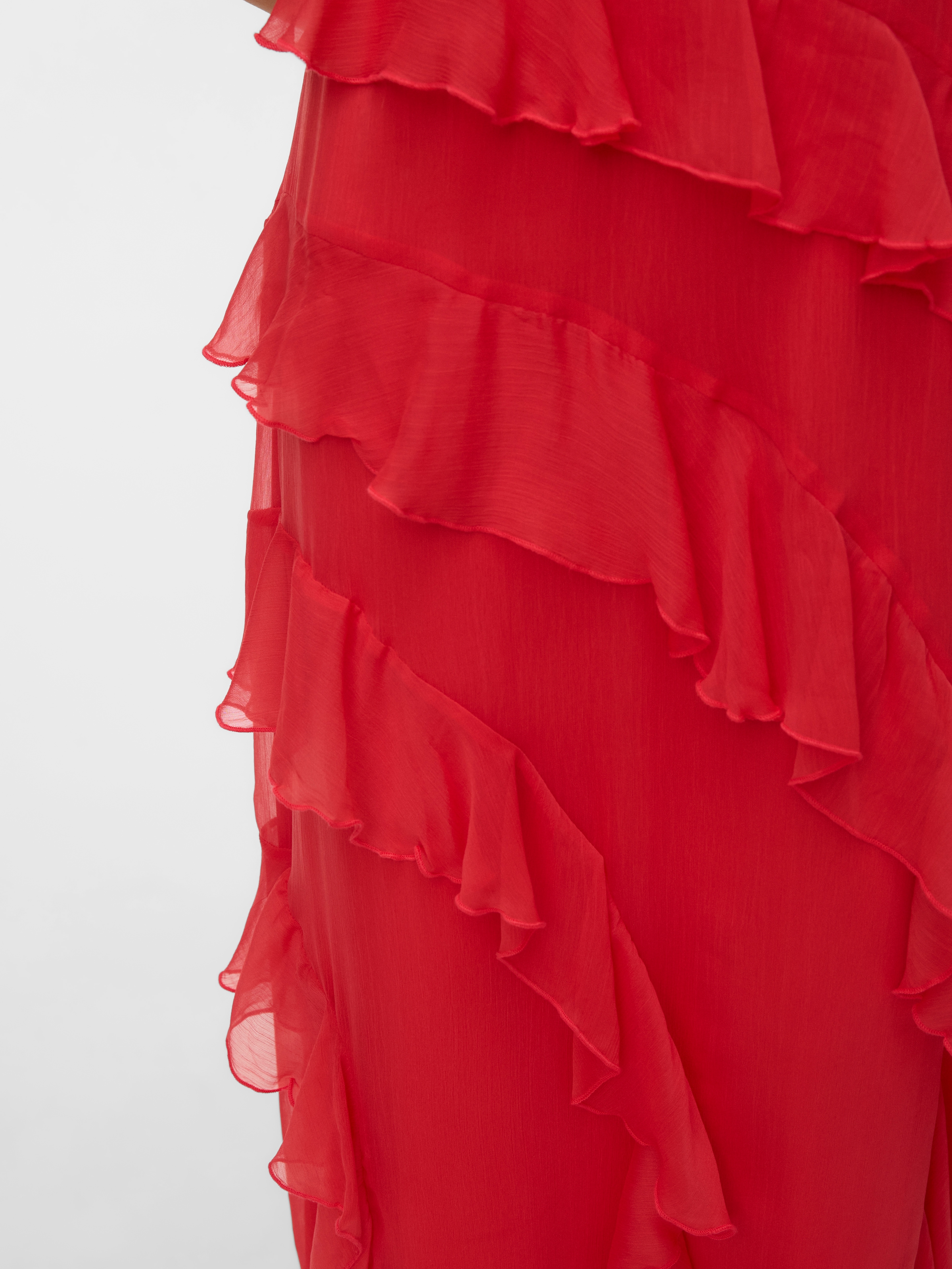 Vero Moda Trägerkleid »VMSMILLA S/L V-NECK LONG FRILL DRESS WVN« Kunstfaser