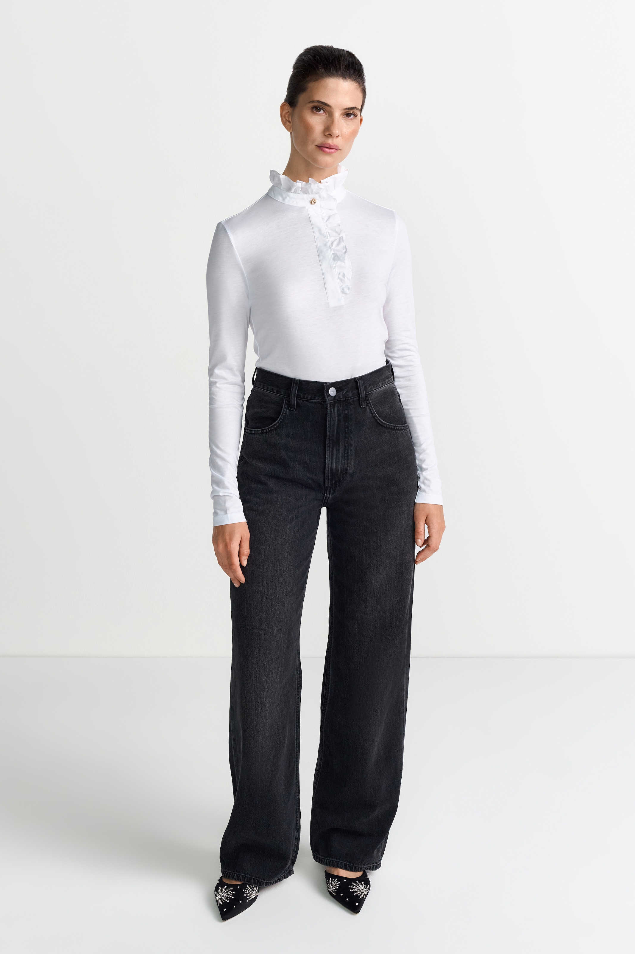 RICHROYAL Longsleeve mit Rüschenkragen, gerader Schnitt