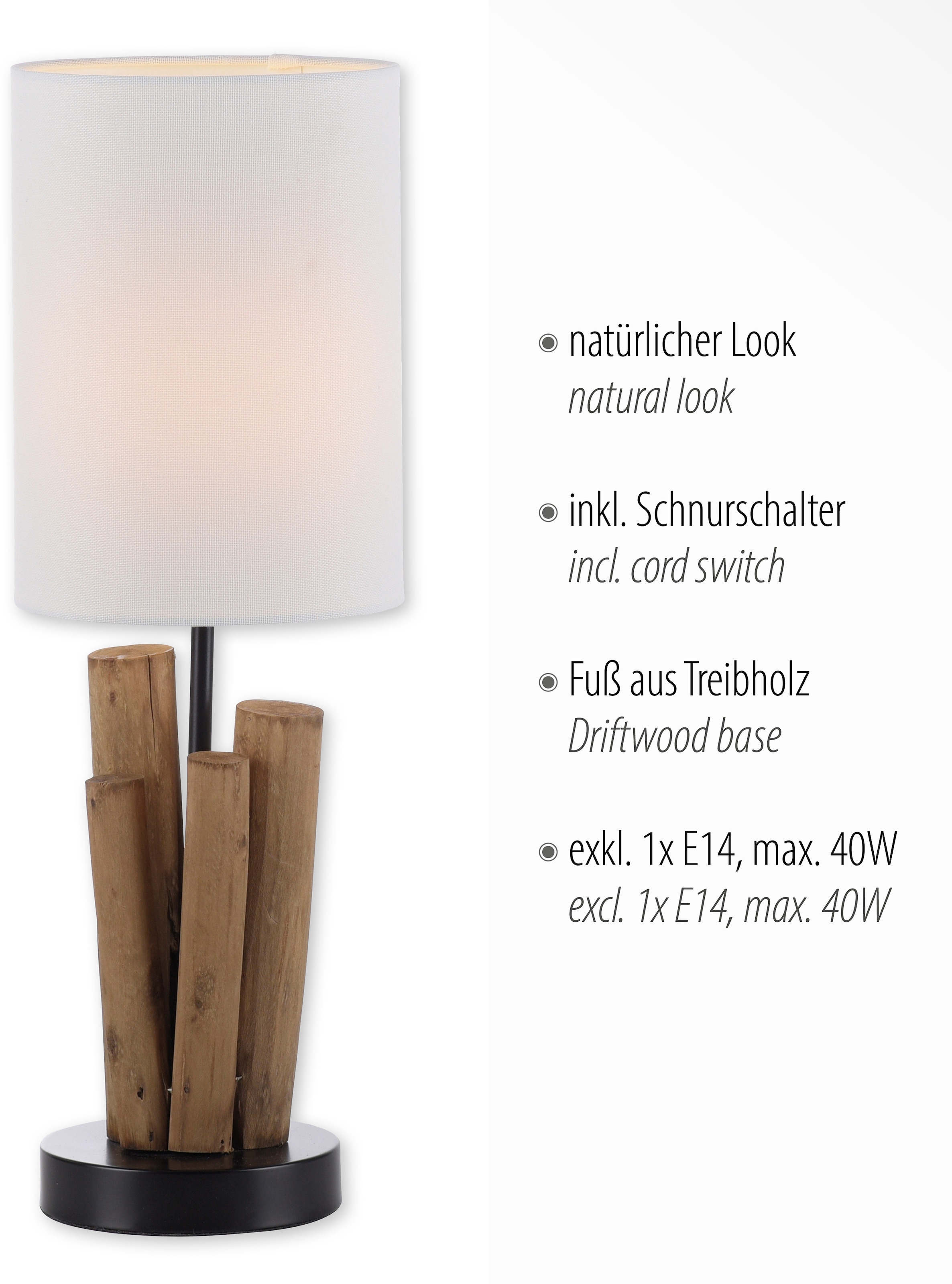 Tischleuchte »Horgau«, 1 flammig-flammig, Holz - Optik, Vintage Style, Schnurschalter,...