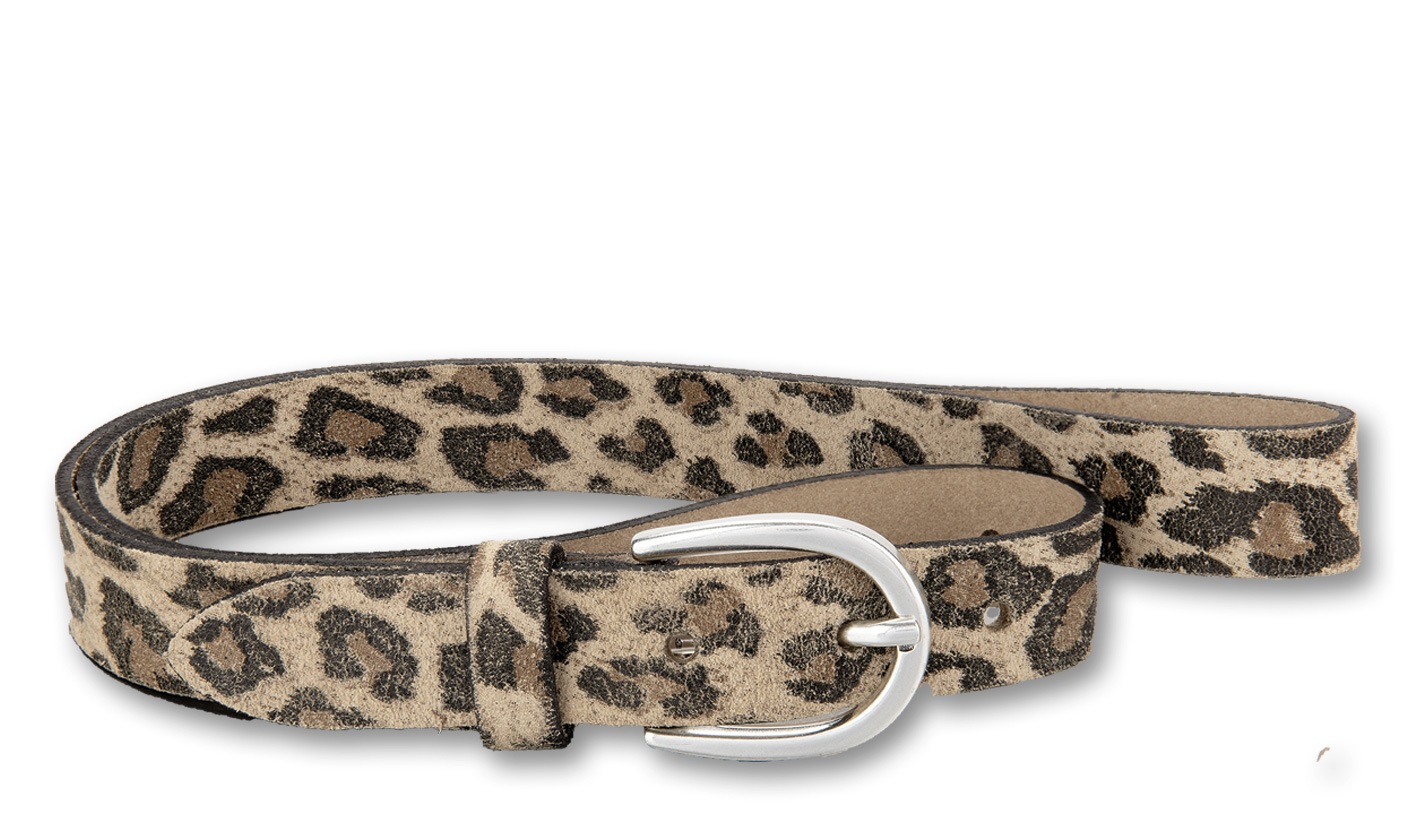 Bernd Götz Damen Ledergürtel mit Animalprint in beige, Größe 100