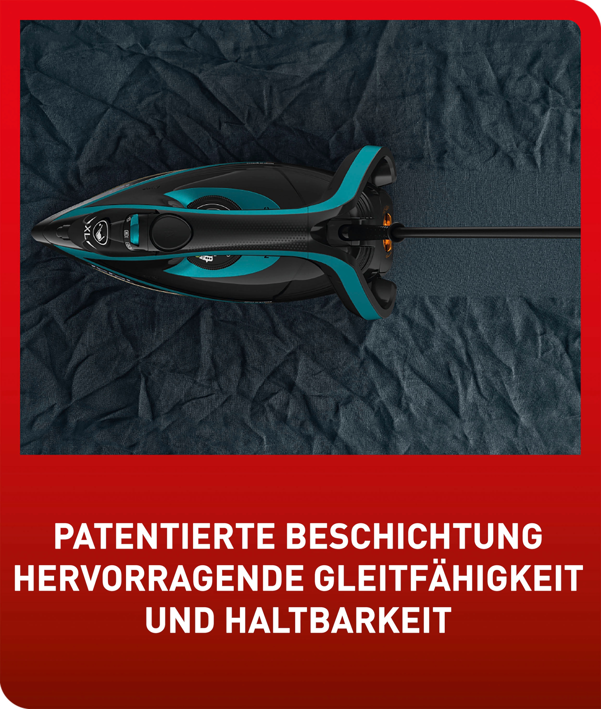 Tefal Dampfbügeleisen »Puregliss, 3000 W, 280 g/Min. Dampfstoß, XL Wassereinfüllöffnung,«, 3000 W, stabile Ablage, Kalkfilter, Auto-Abschaltung, schwarz/türkis, FV8066
