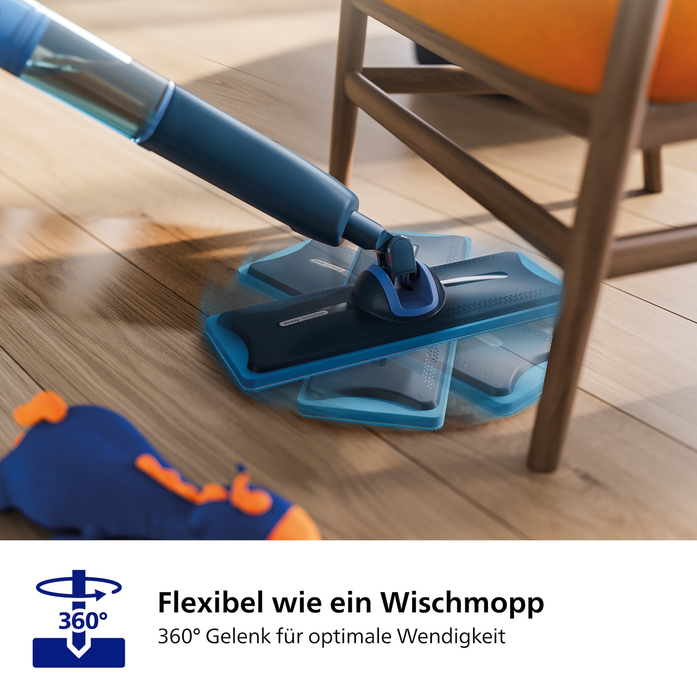 Philips Akku-Wischmopp »OneUp elektrischer Wischer 5000 Series XV5113/01, 70 min Akku-Laufzeit«, 125m² Reichweite, integrierte separate Wassertanks, nur 1,9kg