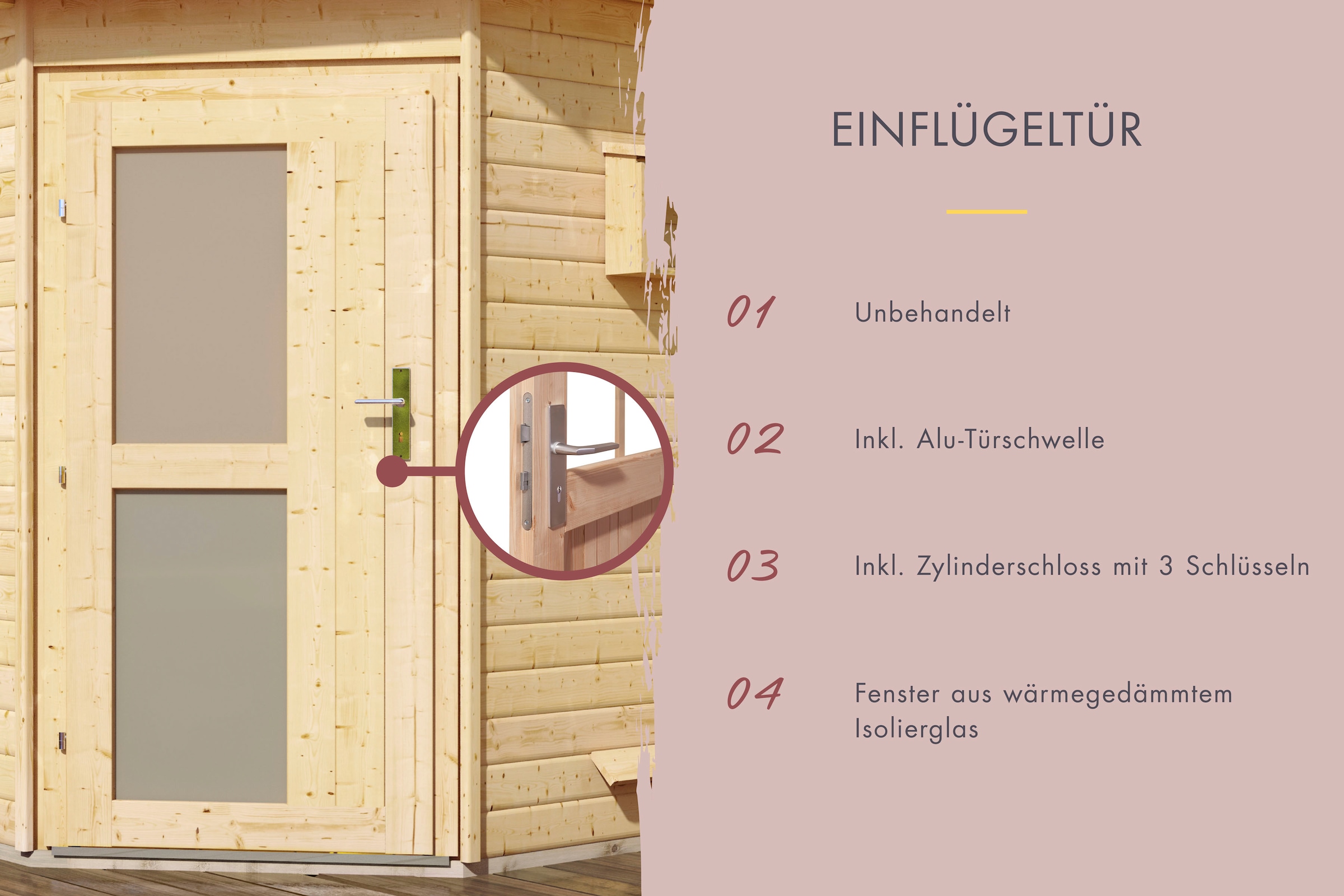 Karibu Saunahaus »Ralf« Milchglastür