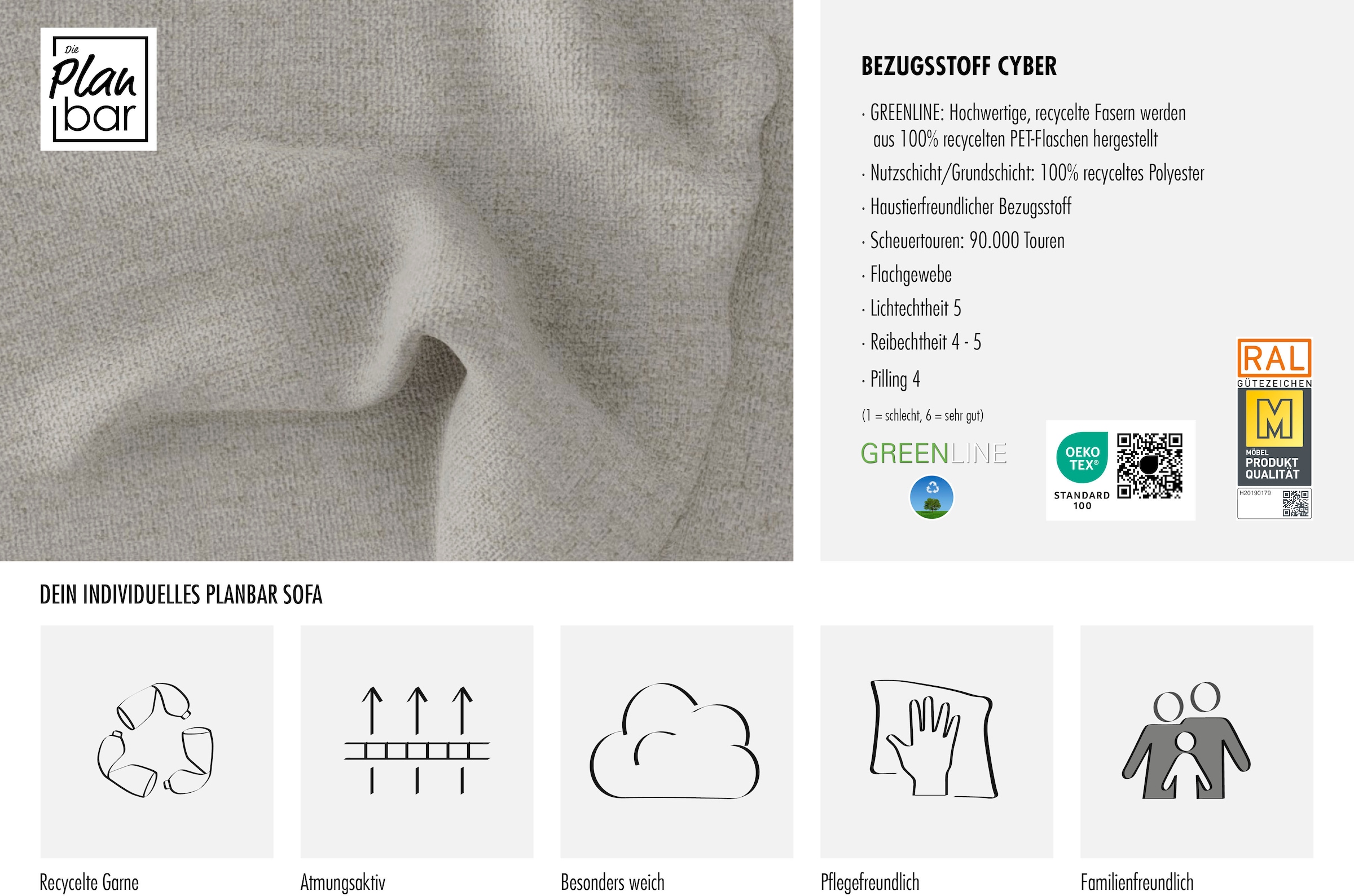 Die PlanBar Ecksofa »PP-LA23145 L-Form« inkl. Kopfpolsterverstellung, Federkernpolsterung