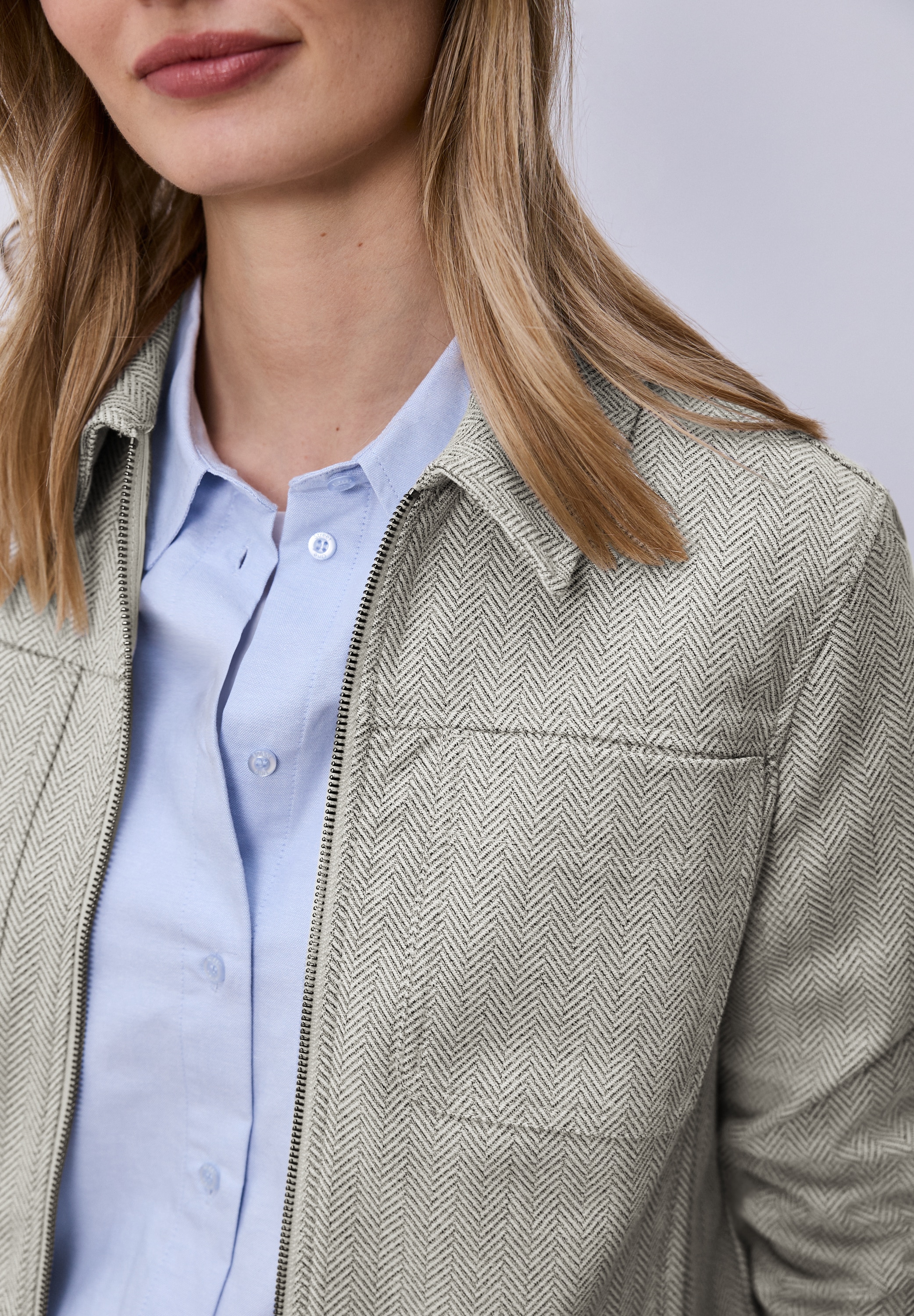 STREET ONE Blouson ohne Kapuze mit Fischgrätmuster und Zipper