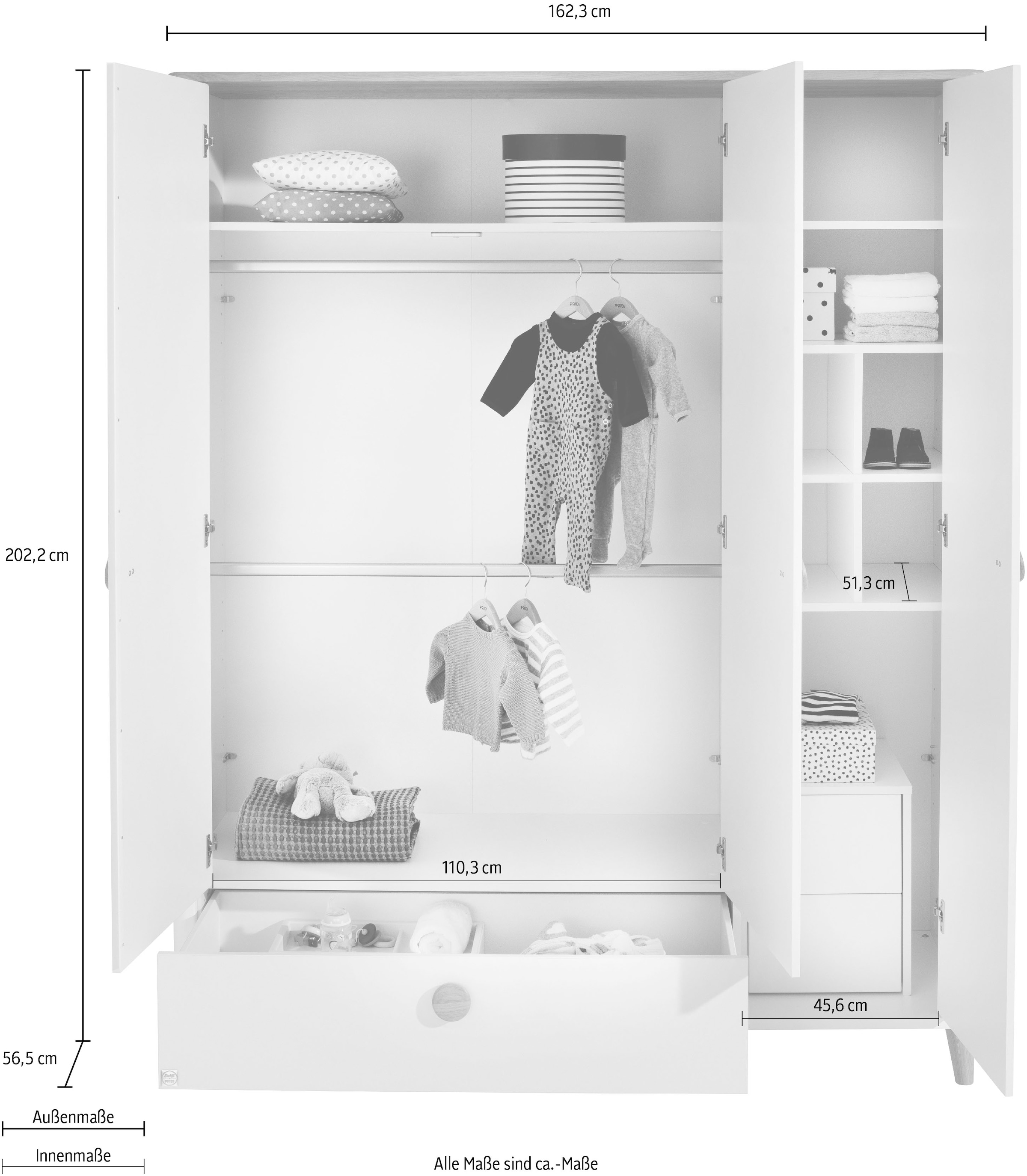 PAIDI Drehtürenschrank »"Lotte & Fynn"«, 3-türig inkl. einer großen Schublade