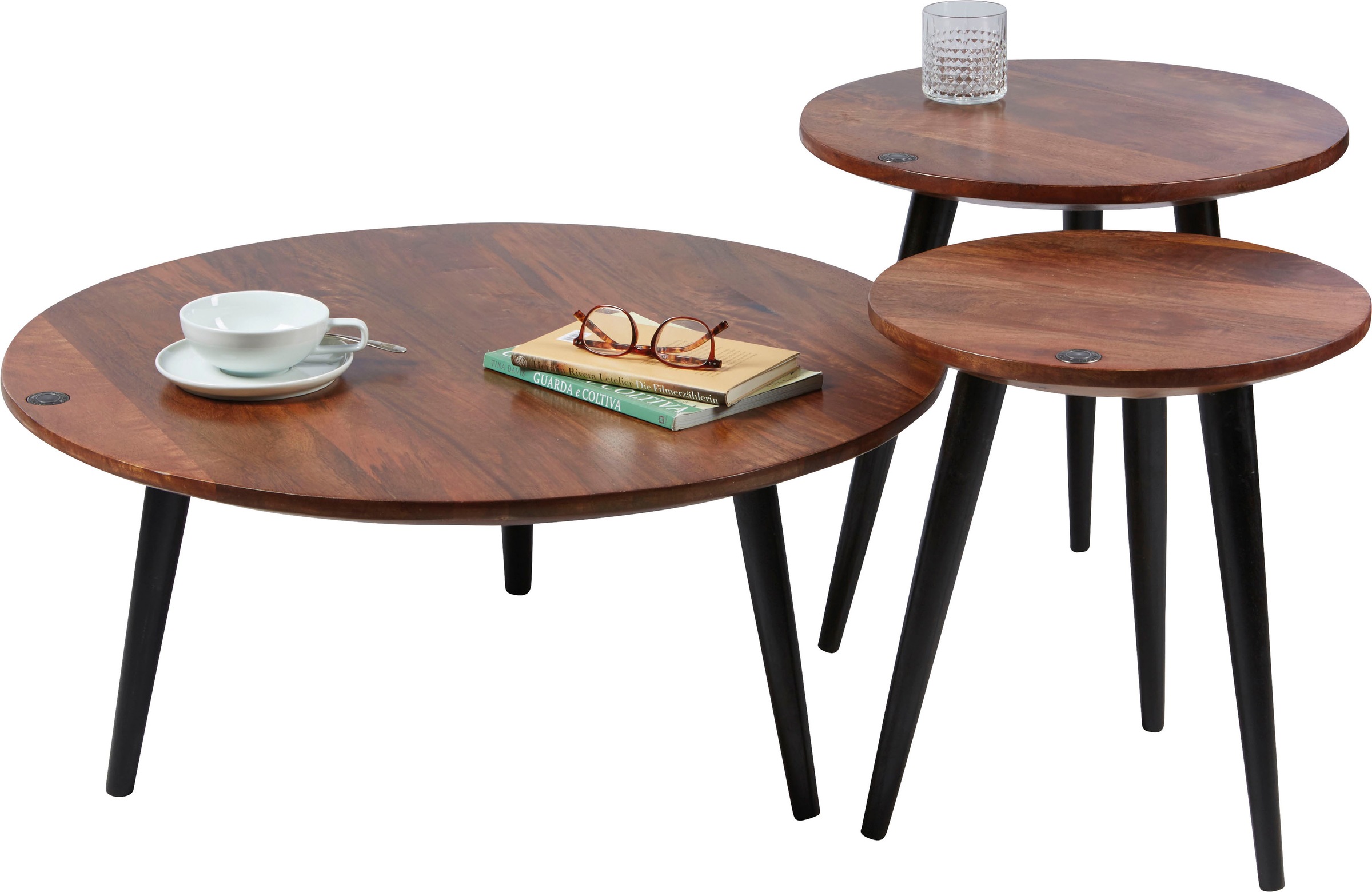 TOM TAILOR HOME Beistelltisch »T-WOOD TABLE HIGH«, Beistelltisch mit Knopfdetail, dunkles Mangoholz und schwarze Beine