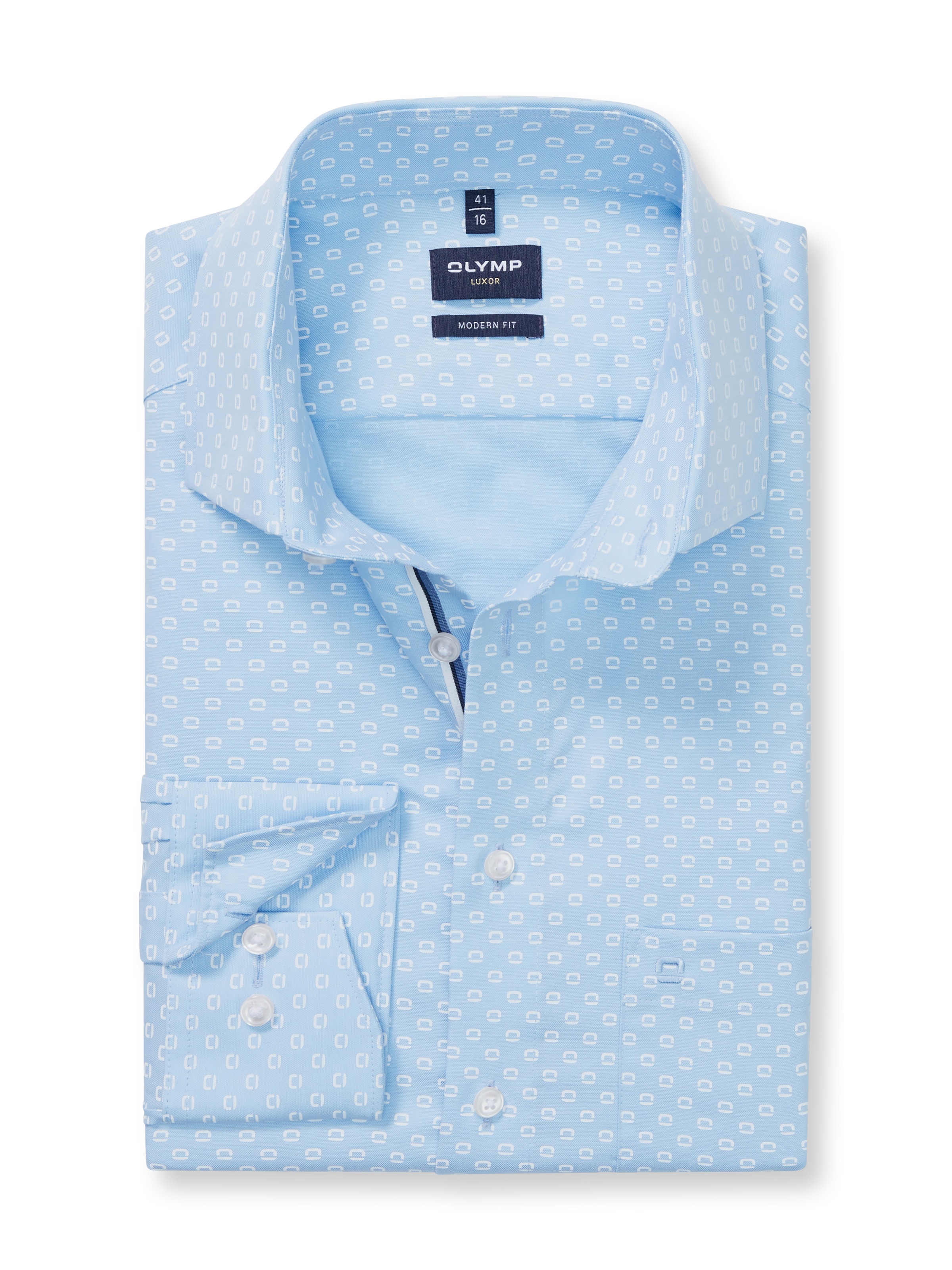 OLYMP Langarmhemd »Luxor modern fit« gemustert, Businesshemd, Global-Kentkragen, modern fit
