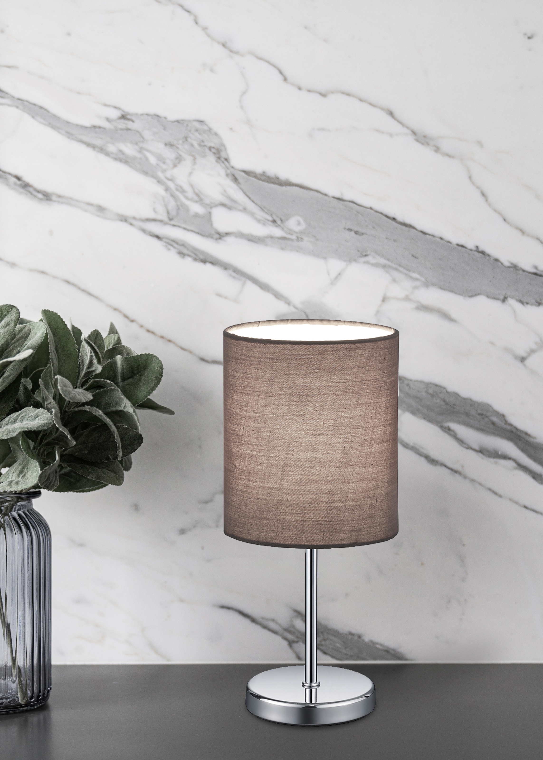 REALITY Leuchten Tischleuchte »Jerry« E14 2 Stk. 2er-Set Tischlampe 28cm, Ø 13cm, Stoffschirm in grau, Schnurschalter