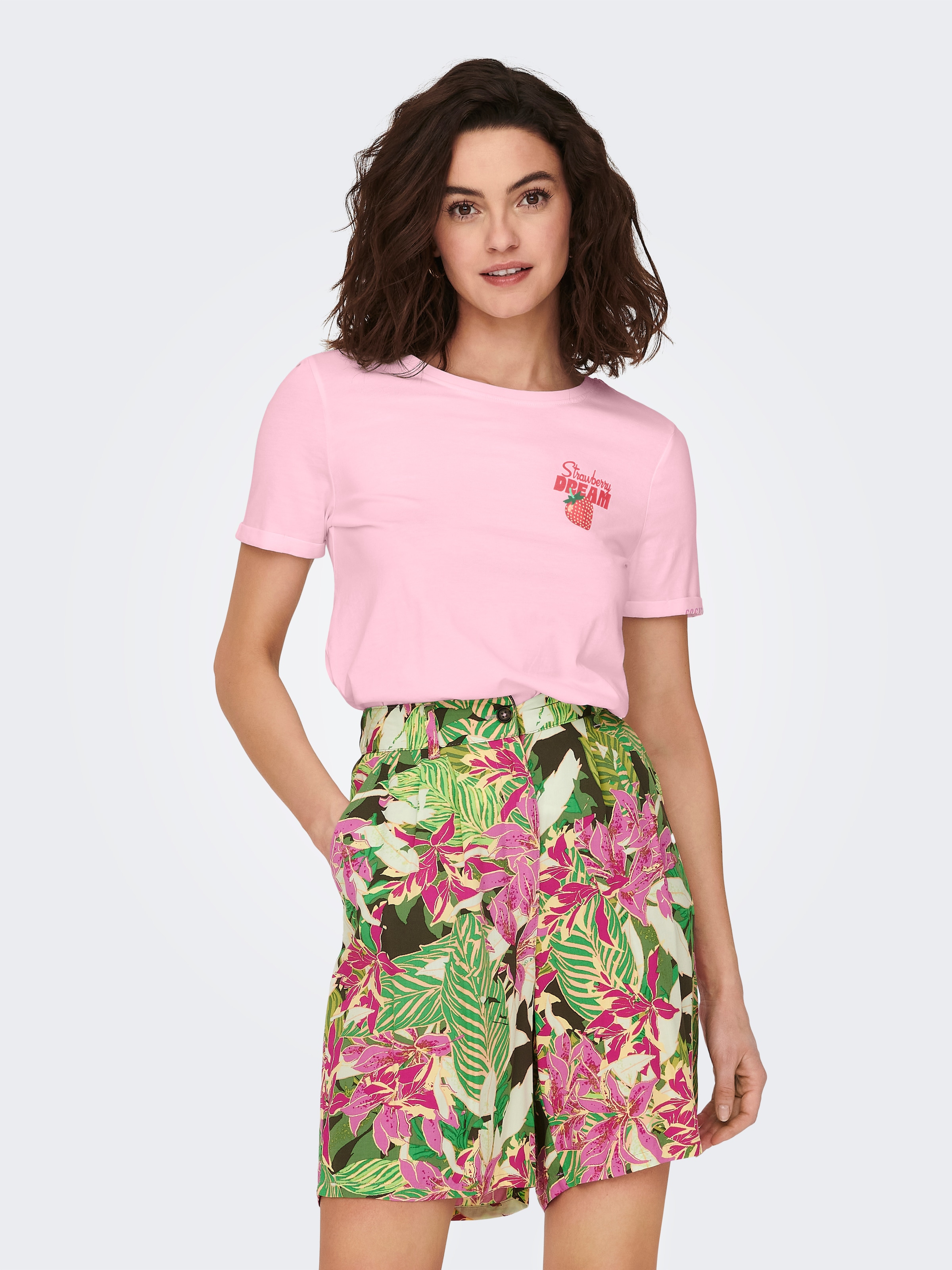 ONLY T-Shirt »ONLKITA S/S DRINKS TOP BOX JRS« Baumwolle, regular fit, Rundhals