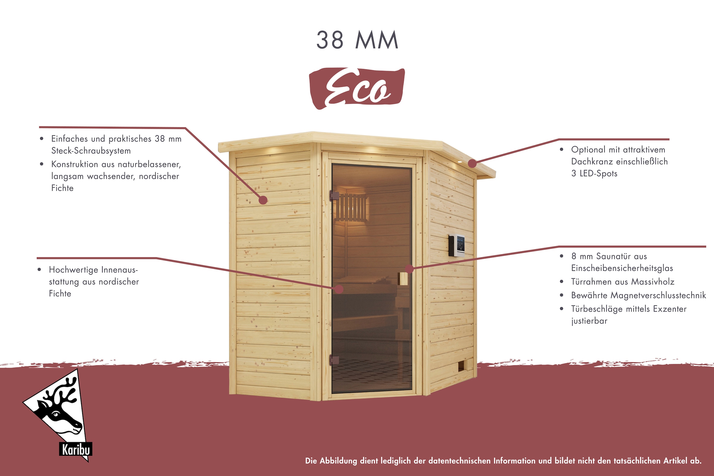 Karibu Sauna »Mia (Fronteinstieg)« Ofen 9 kW Bio externe Strg easy