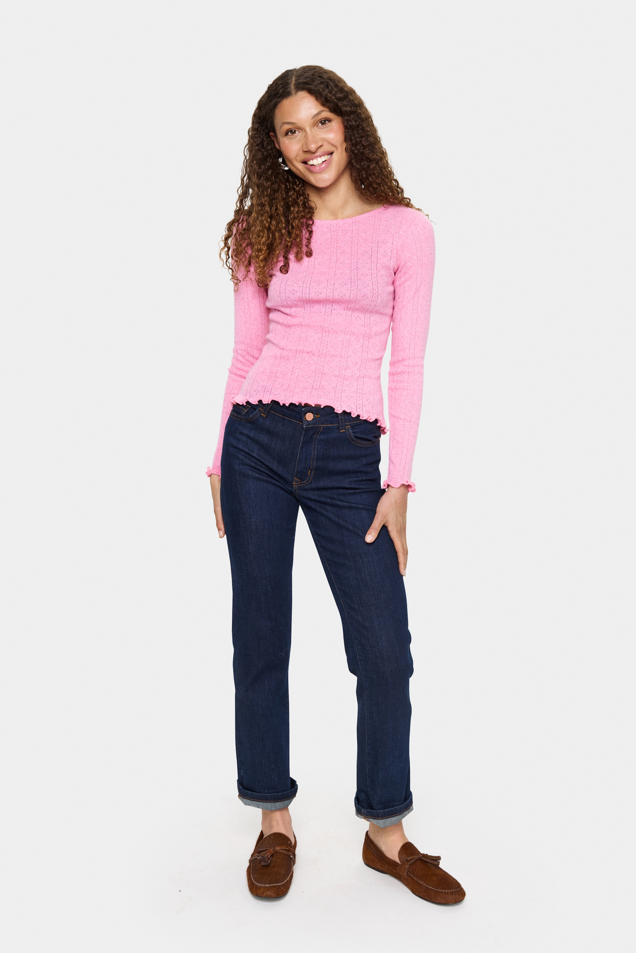 Saint Tropez Langarmshirt »GruSZ Blouse«, gewellter Saum