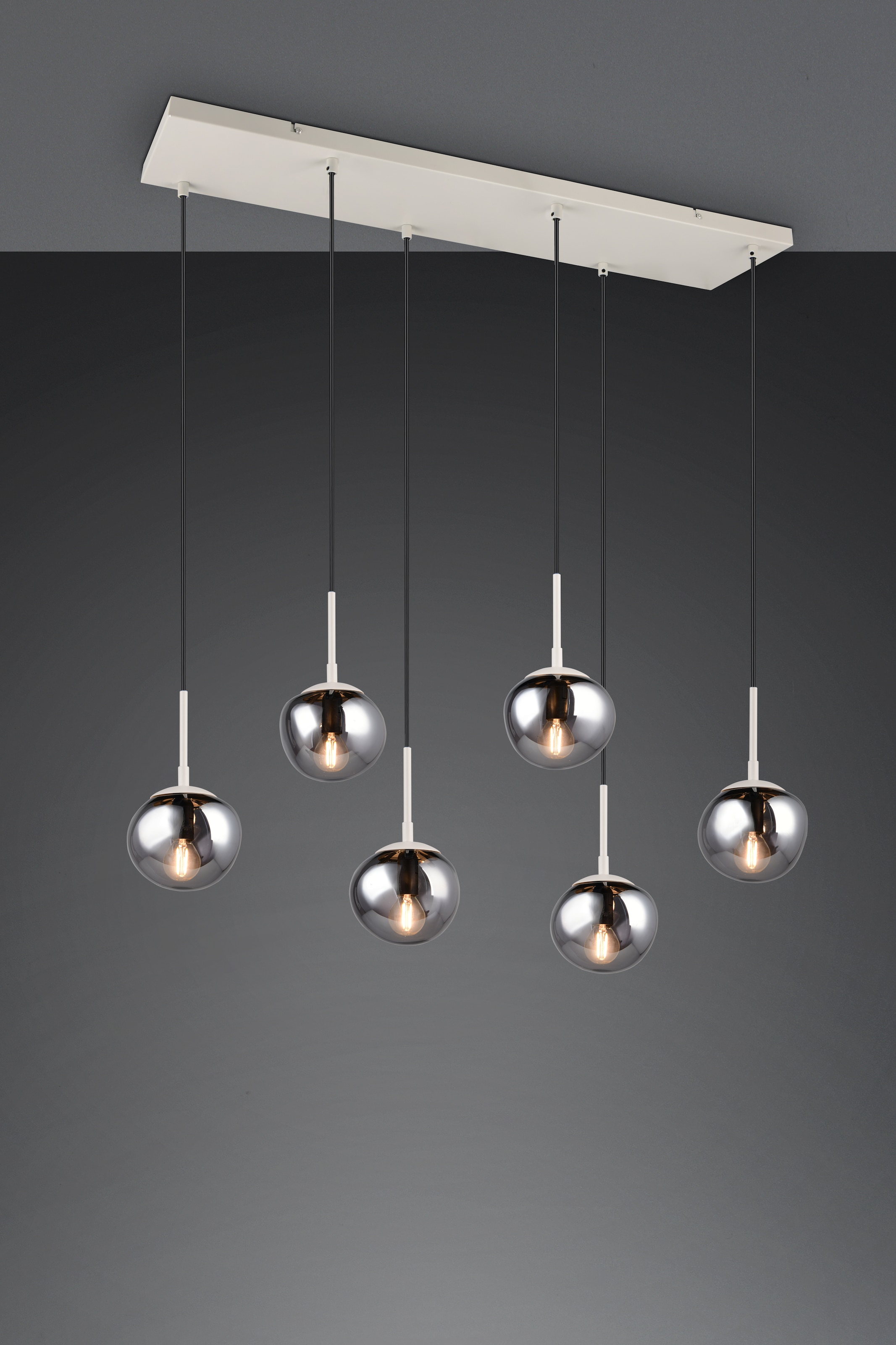 s.Oliver Pendelleuchte »ANJELLA, Hängelampe exkl 6x E14 max 10W, in warm grey + smoke Glas«, 6 flammig, Leuchtmittel E14 | Leuchtmittel wechselbar, mit mundgeblasenen Glas Lampenschirmen in rauchgrau, 150 x 90 x 30 cm