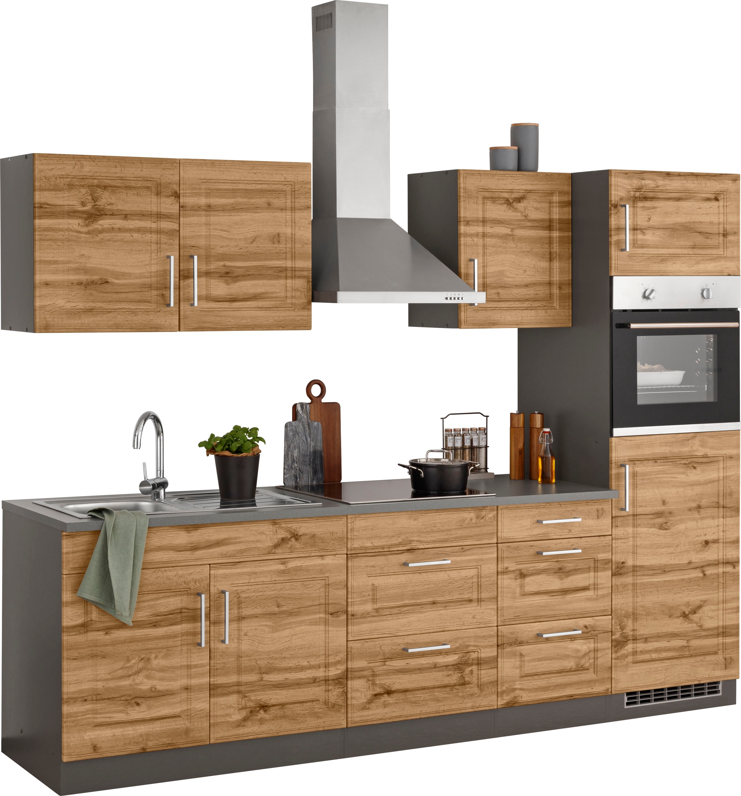 HELD MÖBEL Küchenzeile »Stockholm«, Breite 270 cm, mit hochwertigen MDF Fronten im Landhaus-Stil