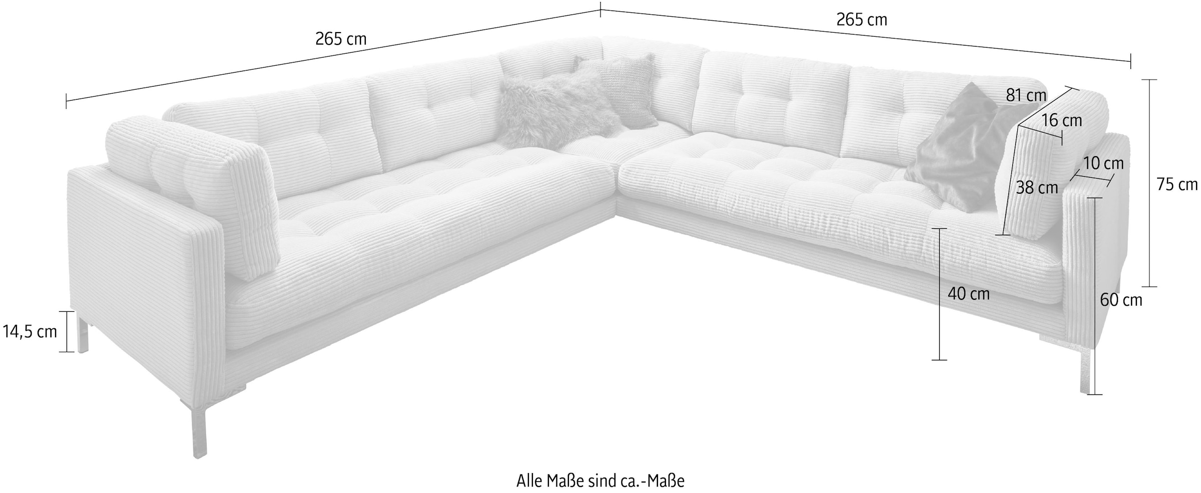 Trends by HG Wohnlandschaft »Landau U-Form«, in Cord-Stoff mit Metallfuß
