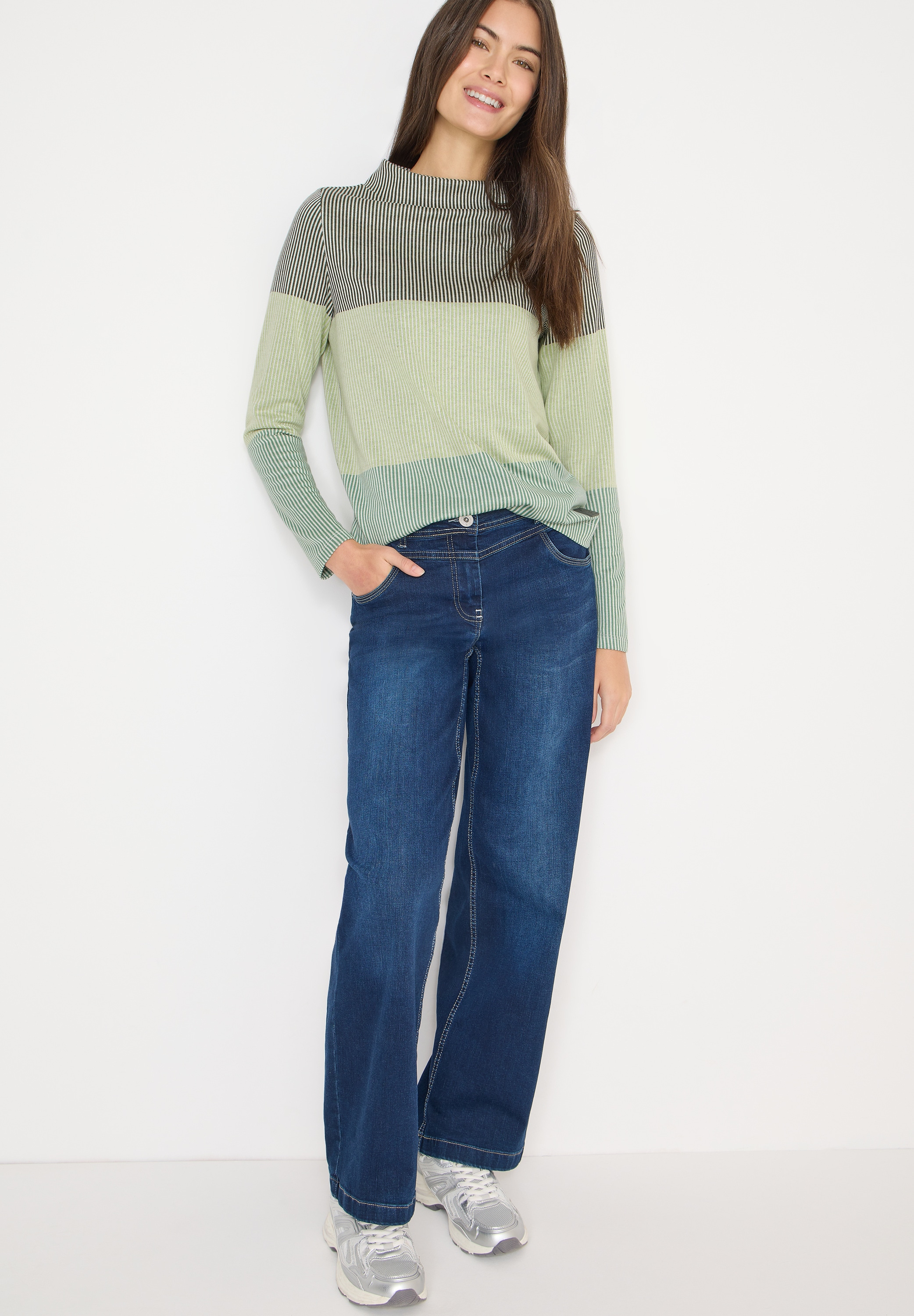 Cecil Jacquardpullover im Colorblocking-Look