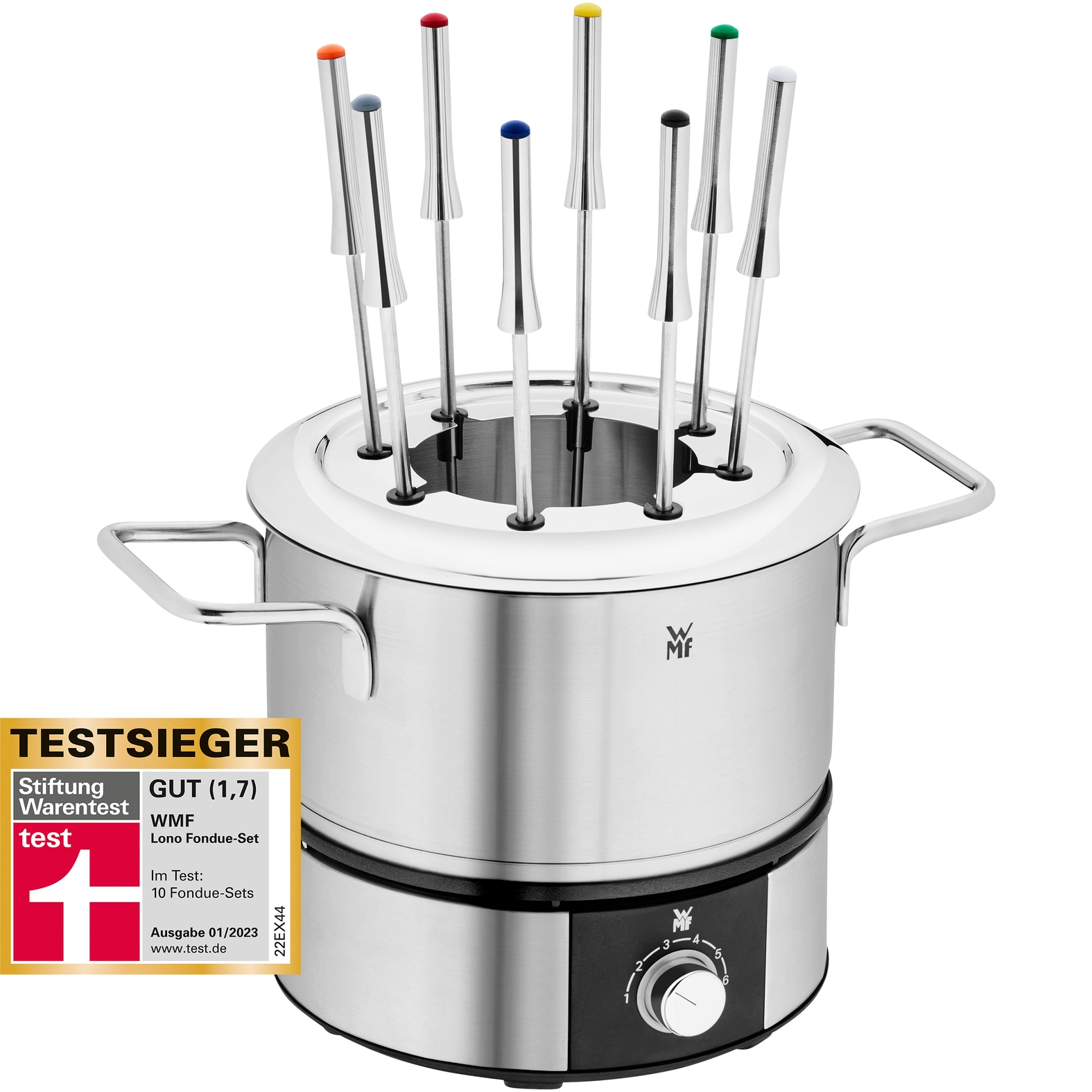 WMF Elektro-Fondue »LONO, mit Spritzschutzring, farblich markierte Fondue-Gabeln«, spülmaschinengeeignete Teile, LED-Ring, auch zum Warmhalten verwendbar