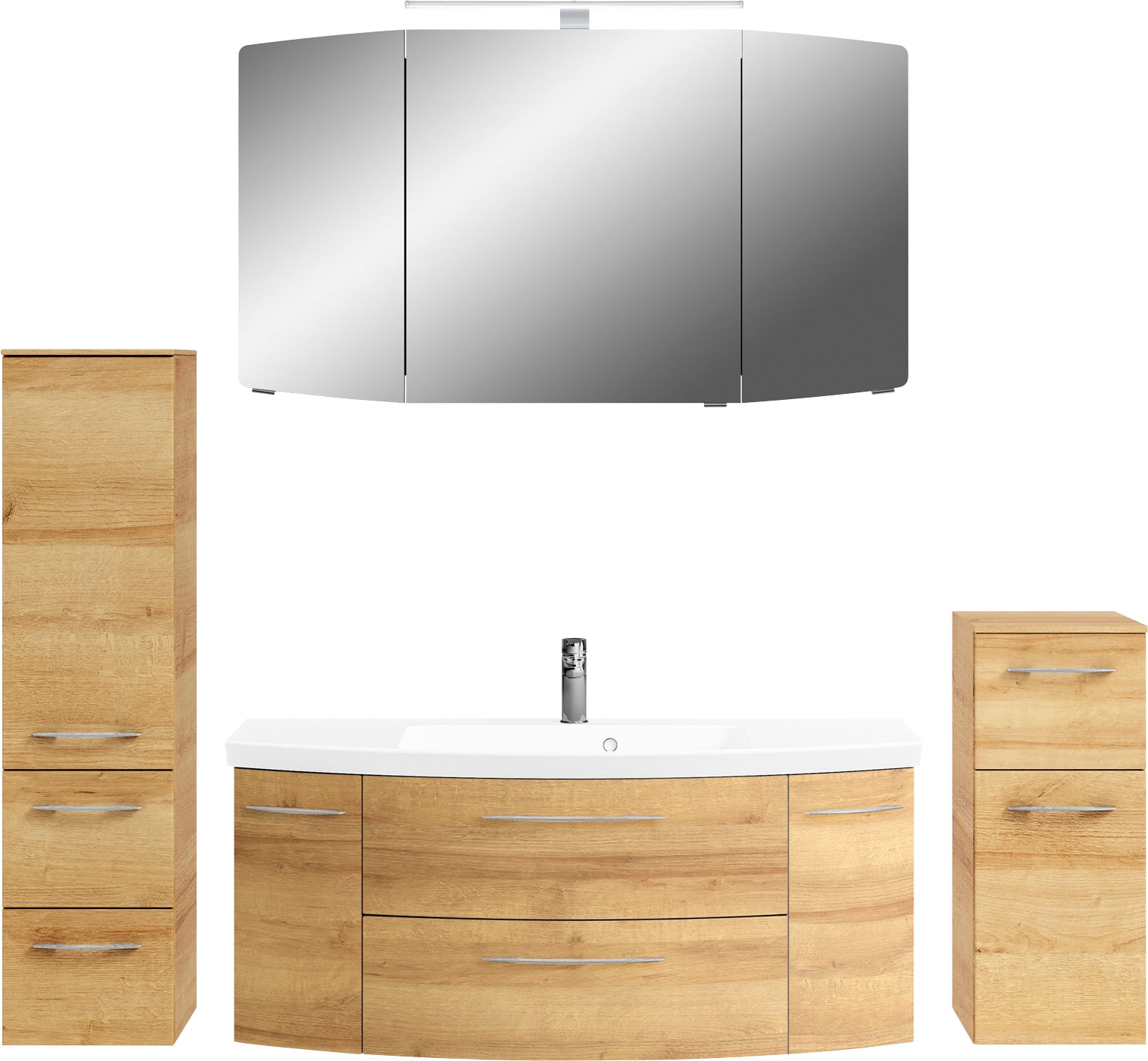 Saphir Badmöbel-Set »Cassca Sprint 4-teilig Mineralmarmor-Waschtisch mit LED-Spiegelschrank« 5 Stk. tlg.
