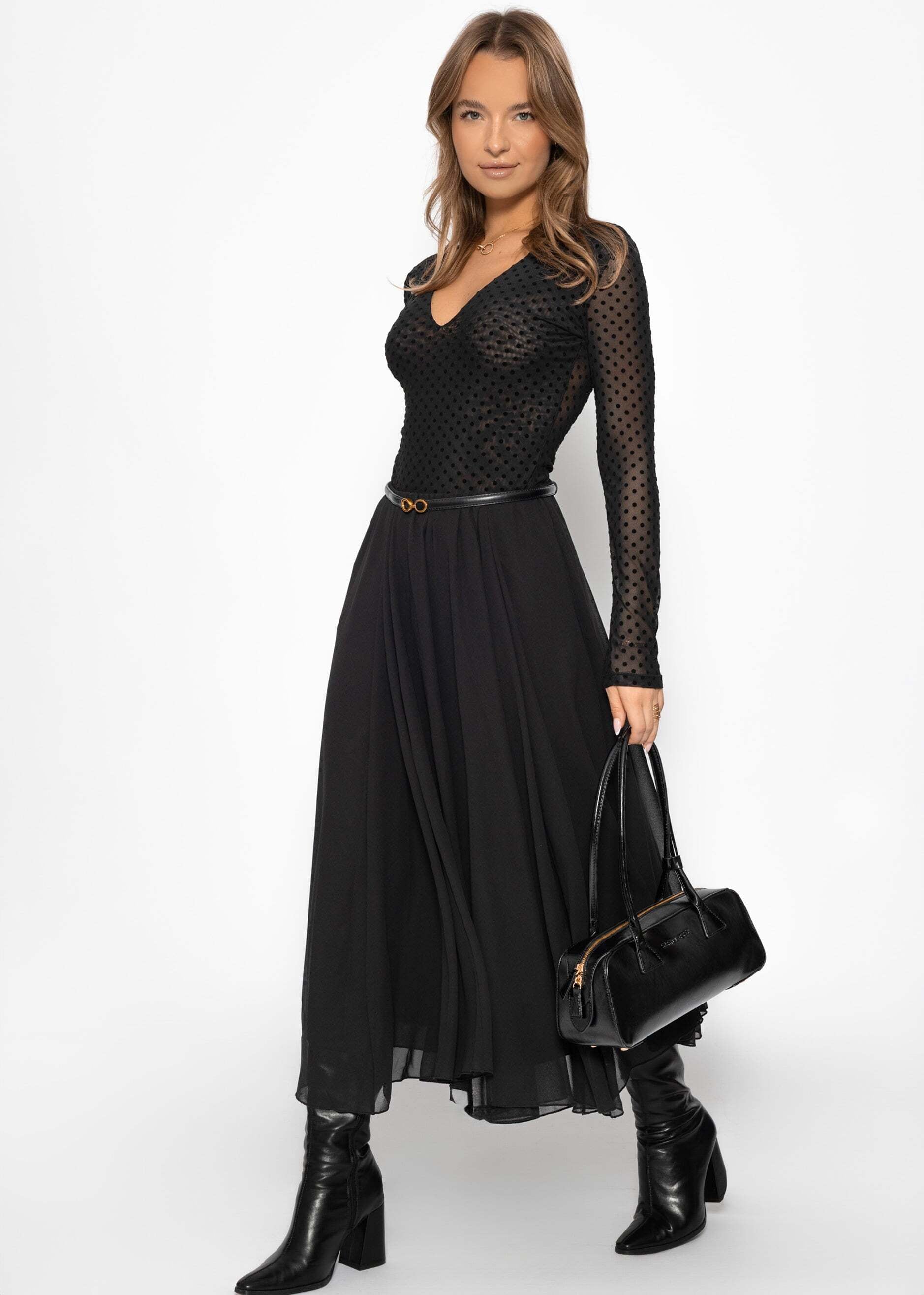 SASSYCLASSY Midirock »Langer Chiffon Rock« Eleganter blickdichter Rock mit elastischem Bund Schwarz