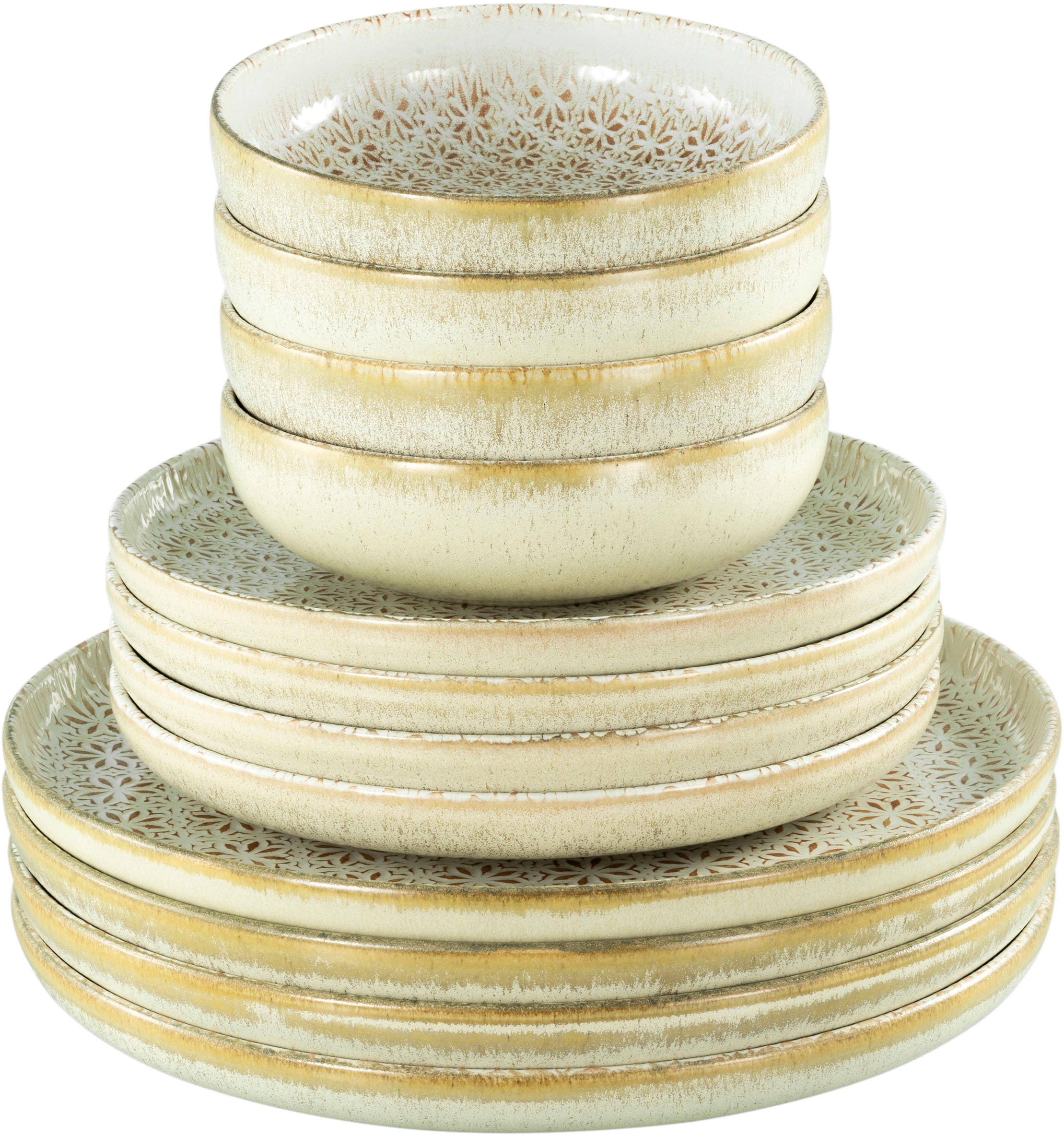 CreaTable Teller-Set »Uno Emiliana, Teller Set 12-tlg« Shabby Look, Vintage Style