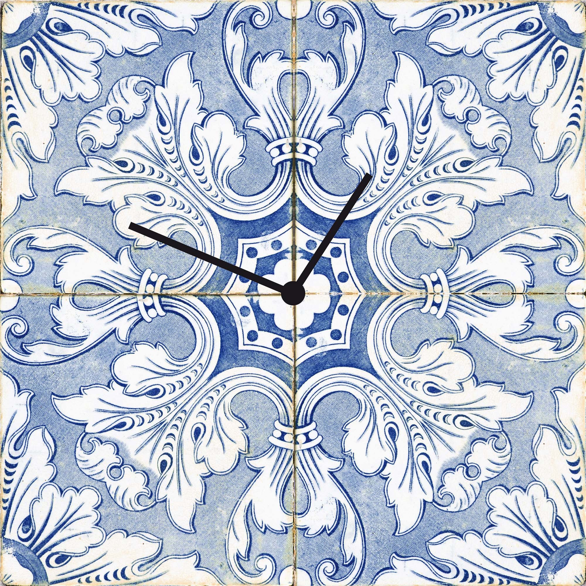 queence Wanduhr »Sophia, Fliesenoptik«, Uhr, geräuschlos, Mosaik, Kachel, blau, gelb