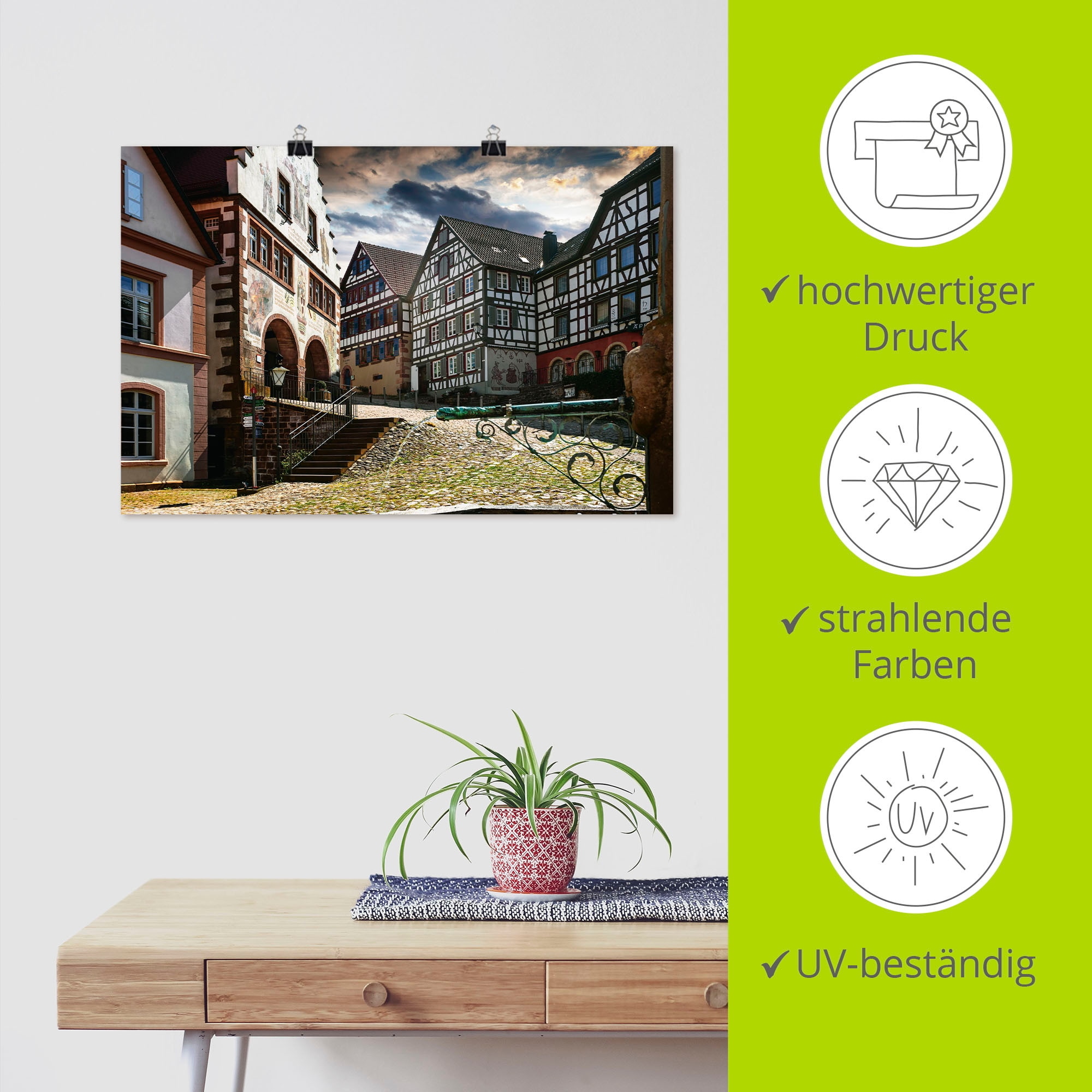 Artland Poster »alter Marktplatz Schiltach Schwarzwald«, Gebäude, (1 St.), als Alubild, Leinwandbild, Wandaufkleber oder Poster in versch. Größen