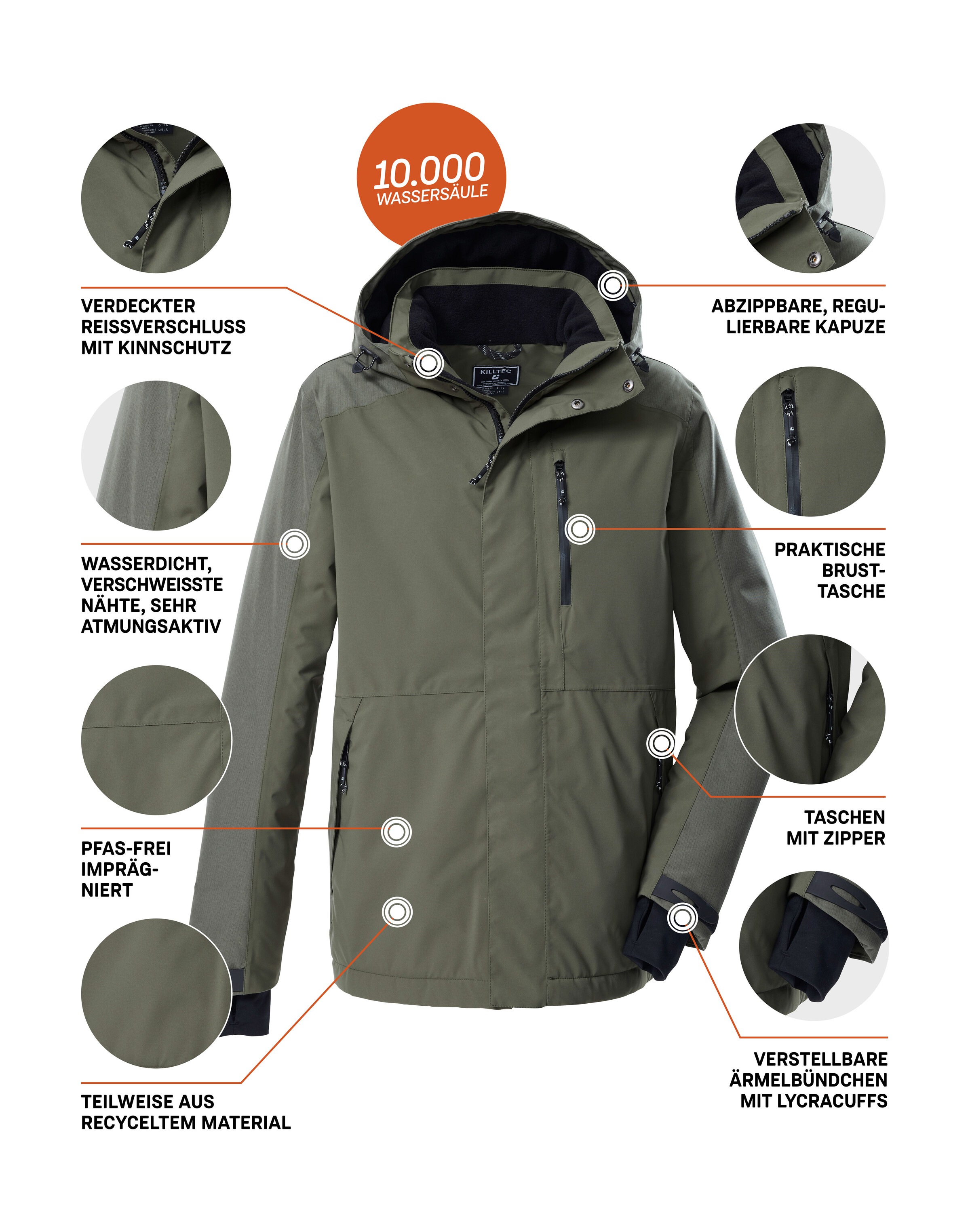 Killtec Funktionsjacke »KOW 89 MN JCKT« Wasserabweisend, atmungsaktiv, abnehmbare Kapuze, Daumenlöcher