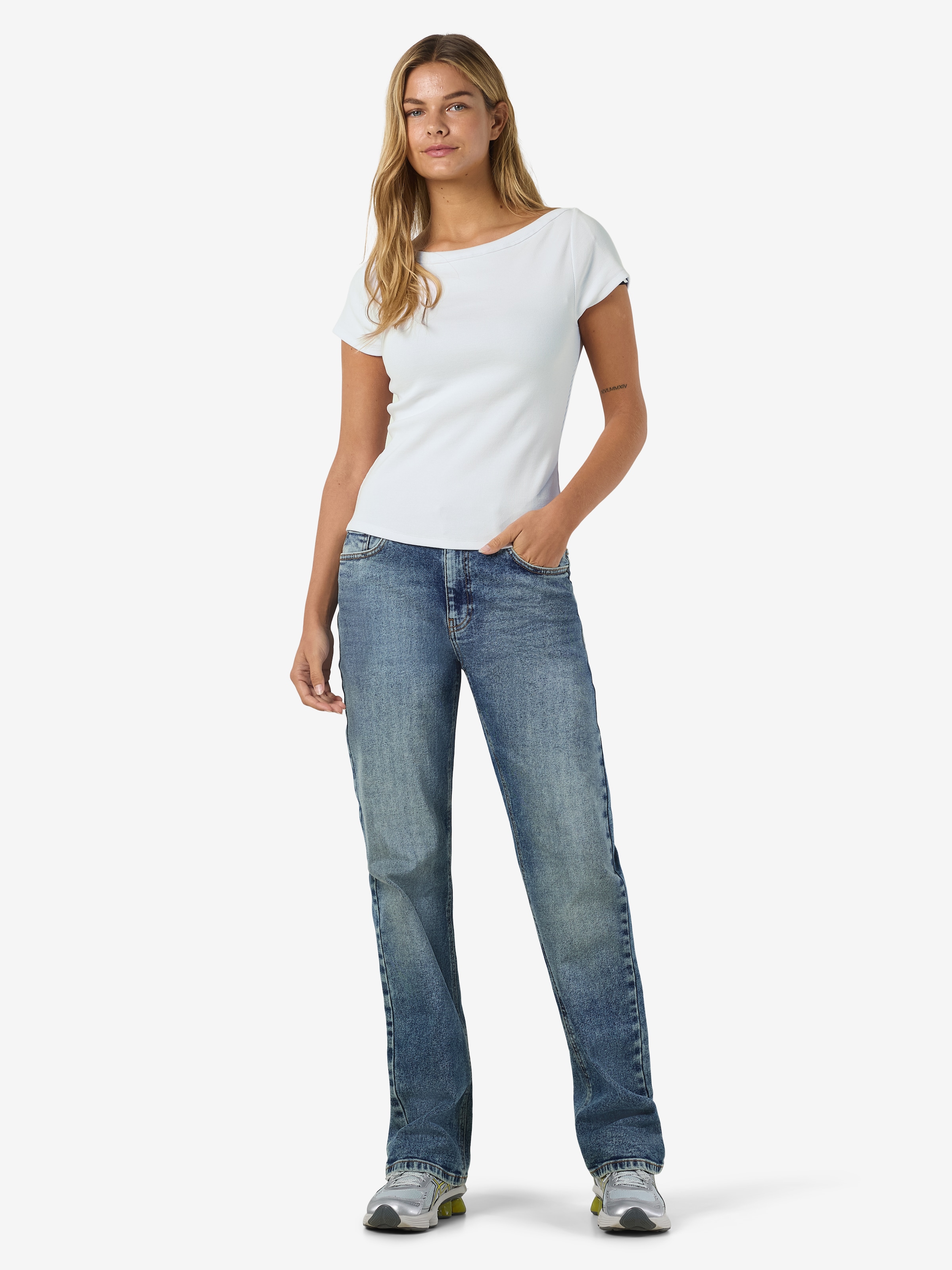 Noisy may Kurzarmshirt »NMMAYA S/S BOATNECK TOP NOOS« Baumwollmischung, regular fit