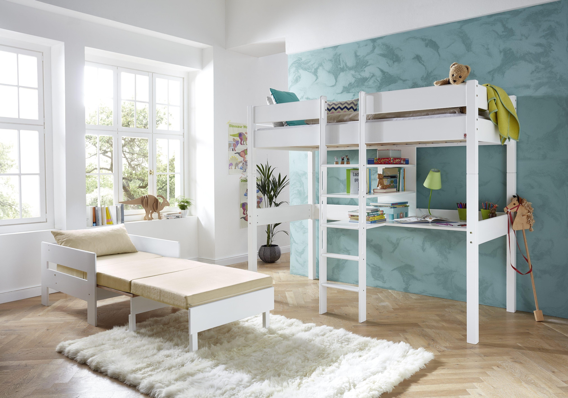 Relita Hochbett »Relita«, Inkl. Rolllattenrost, Schreibtisch, Regal, umbaufähig zum Einzelbett