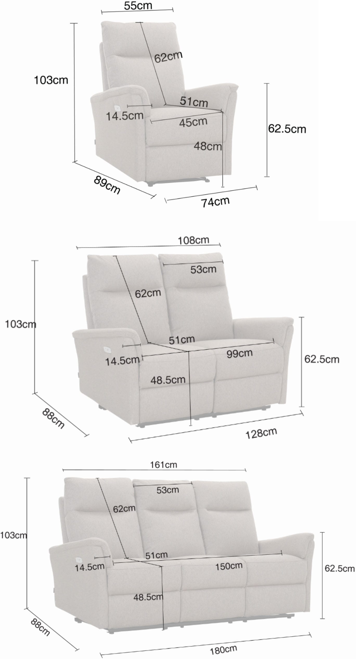 Home affaire Polstergarnitur »FINNARA, 3+2+1, elelektrische Relaxfunktion, USB A/C« Liegefunktion 105°-135°, Federkern,