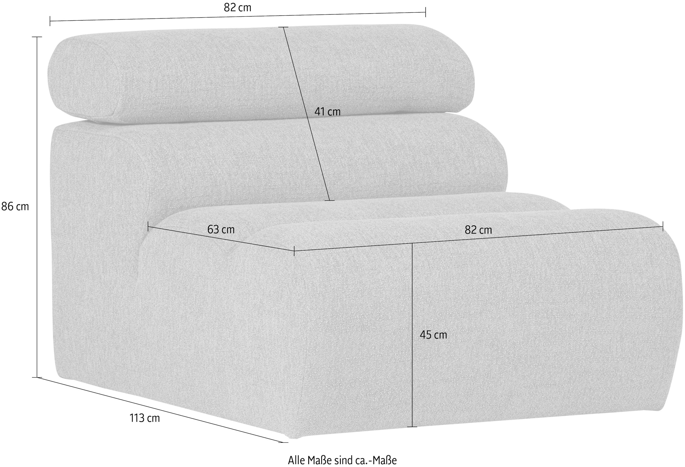 WOOOD Sofa-Mittelelement »Novi Bezug mit verstellbarer Nackenstütze B 82 x T 113 x H 86 cm« Tragkraft 120 kg, Maximale Verschleißfestigkeit