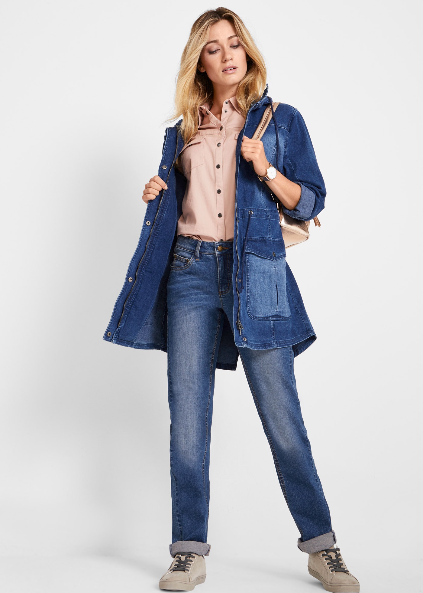 bonprix Straight-Jeans »Straight-Jeans Mid Waist, Stretch« Straight-Schnitt, Loose Fit, aus Baumwolle mit Elasthan