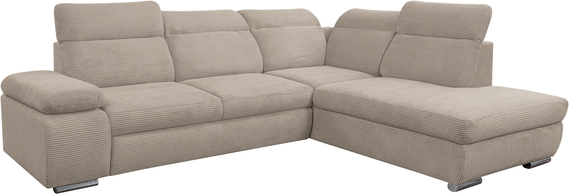 WERK2 Ecksofa »Alicante Kopfteilverstellung, Bett & Bettkasten, Cord, L-Form, bequem« Cord, L-Form, XXL, Schlaffunktion, Bettkasten