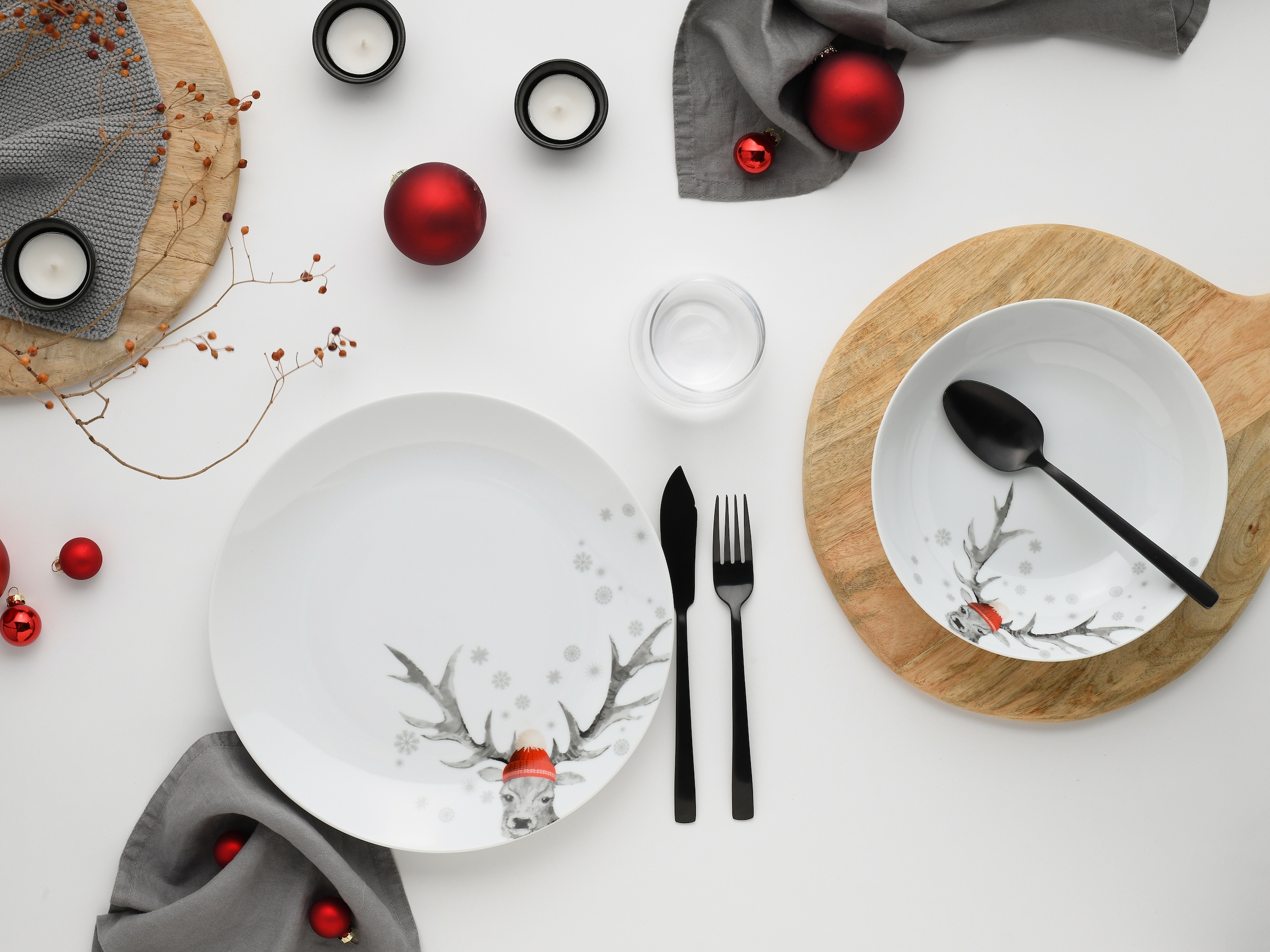 CreaTable Tafelservice »Luna Hirsch«, (Set, 12 tlg.), winterliches Hirsch-Motiv