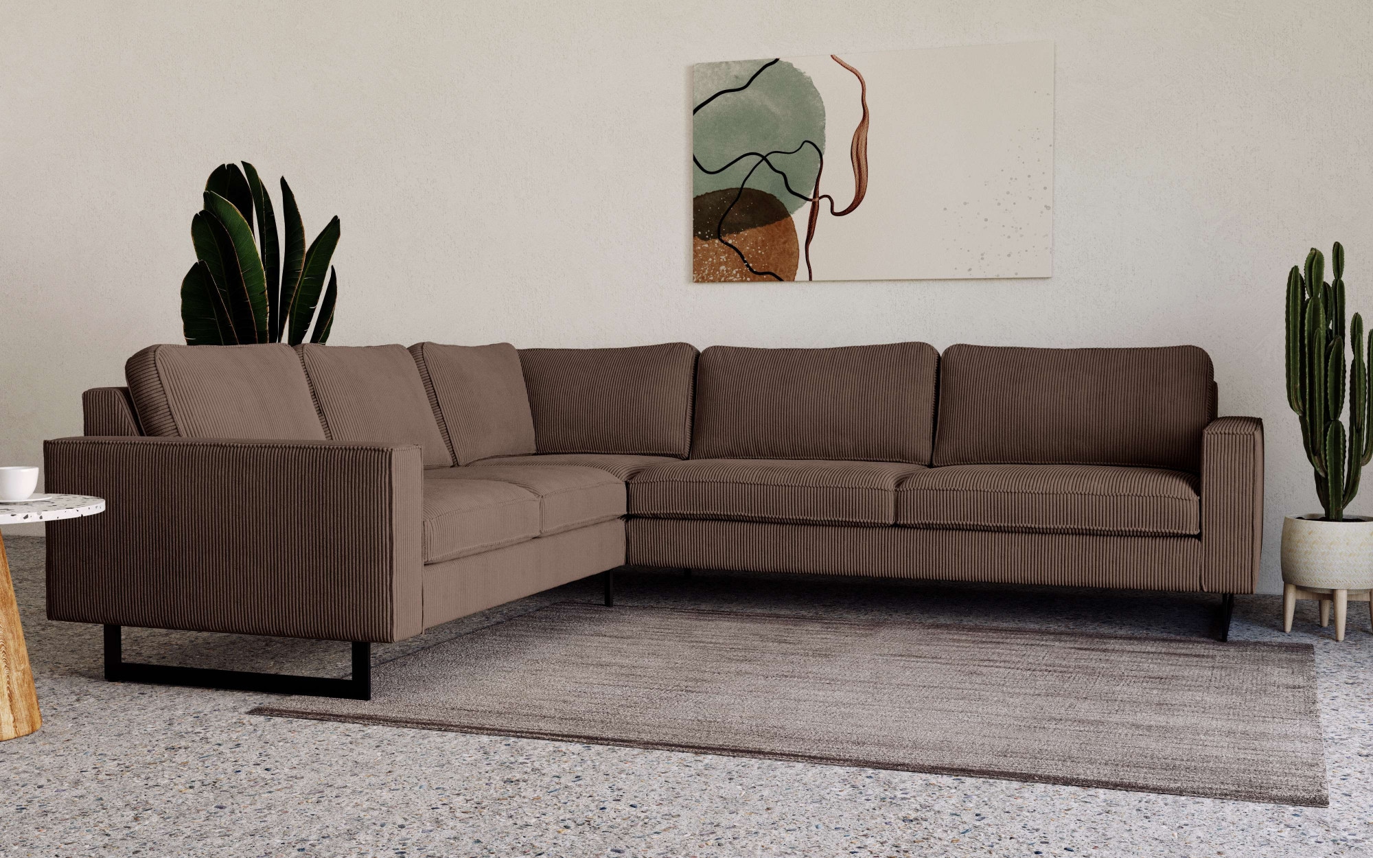 Places of Style Ecksofa »Pinto, 250/290 cm, langer Schenkel, XXL, Ottomane«, Cord, Feincord, Luxus-Microfaser Leder und Chenille