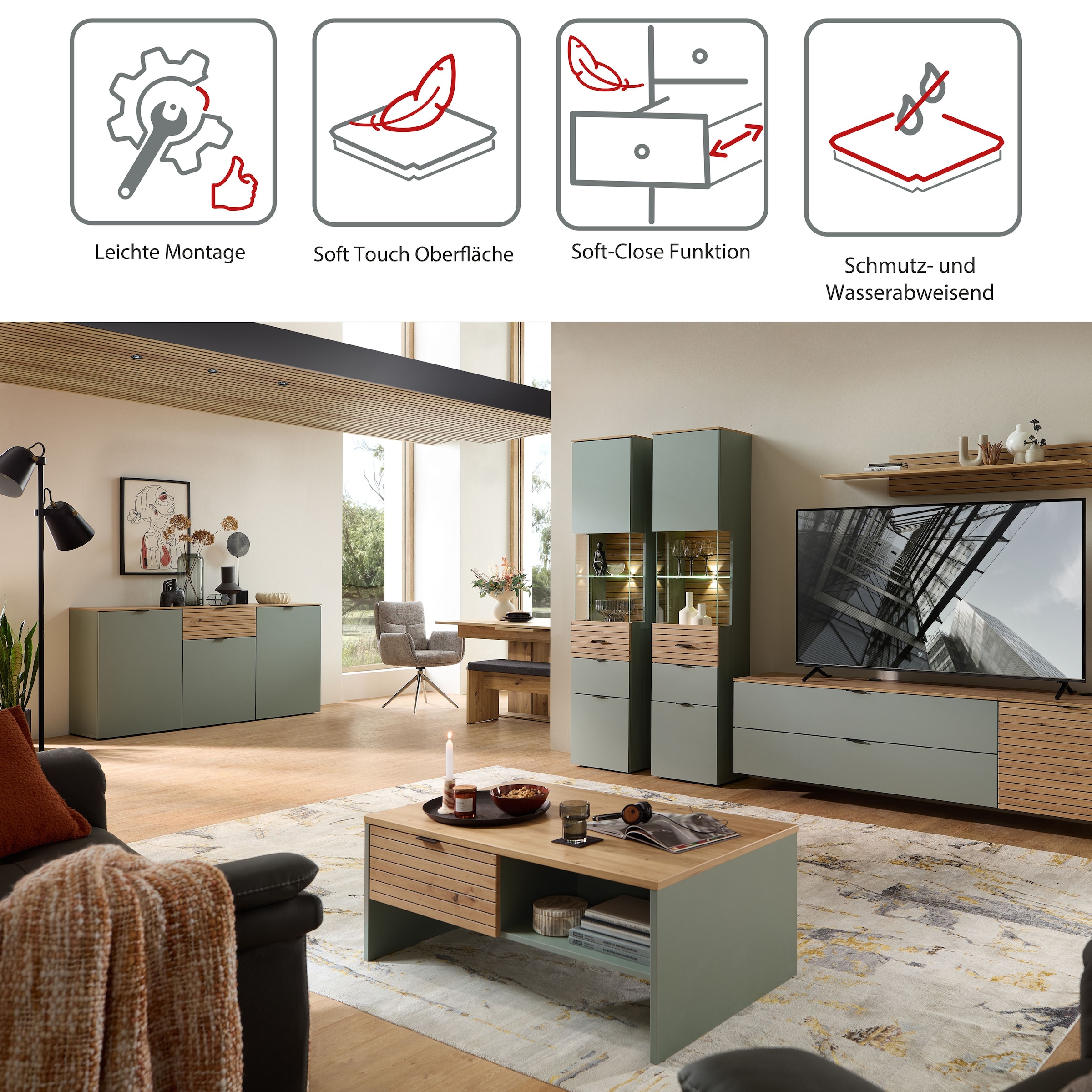 Innostyle Couchtisch »INA Couchtisch, 110 x 44 x 65 cm (B/H/T)« 1 Stk. tlg. 2 Schubladen, 2 offene Fächer