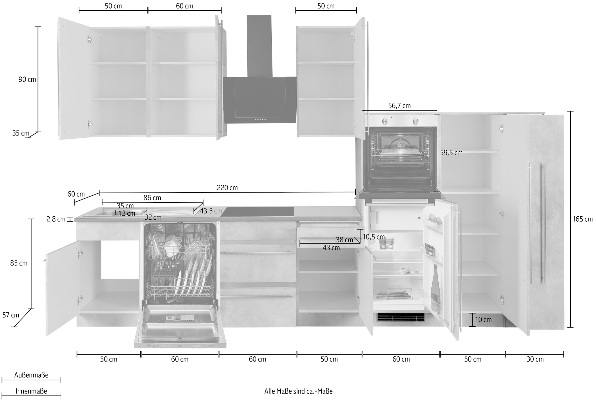 Küchen »Chicago«, bei wiho Küchenzeile mit E-Geräten, OTTO 360 cm Breite