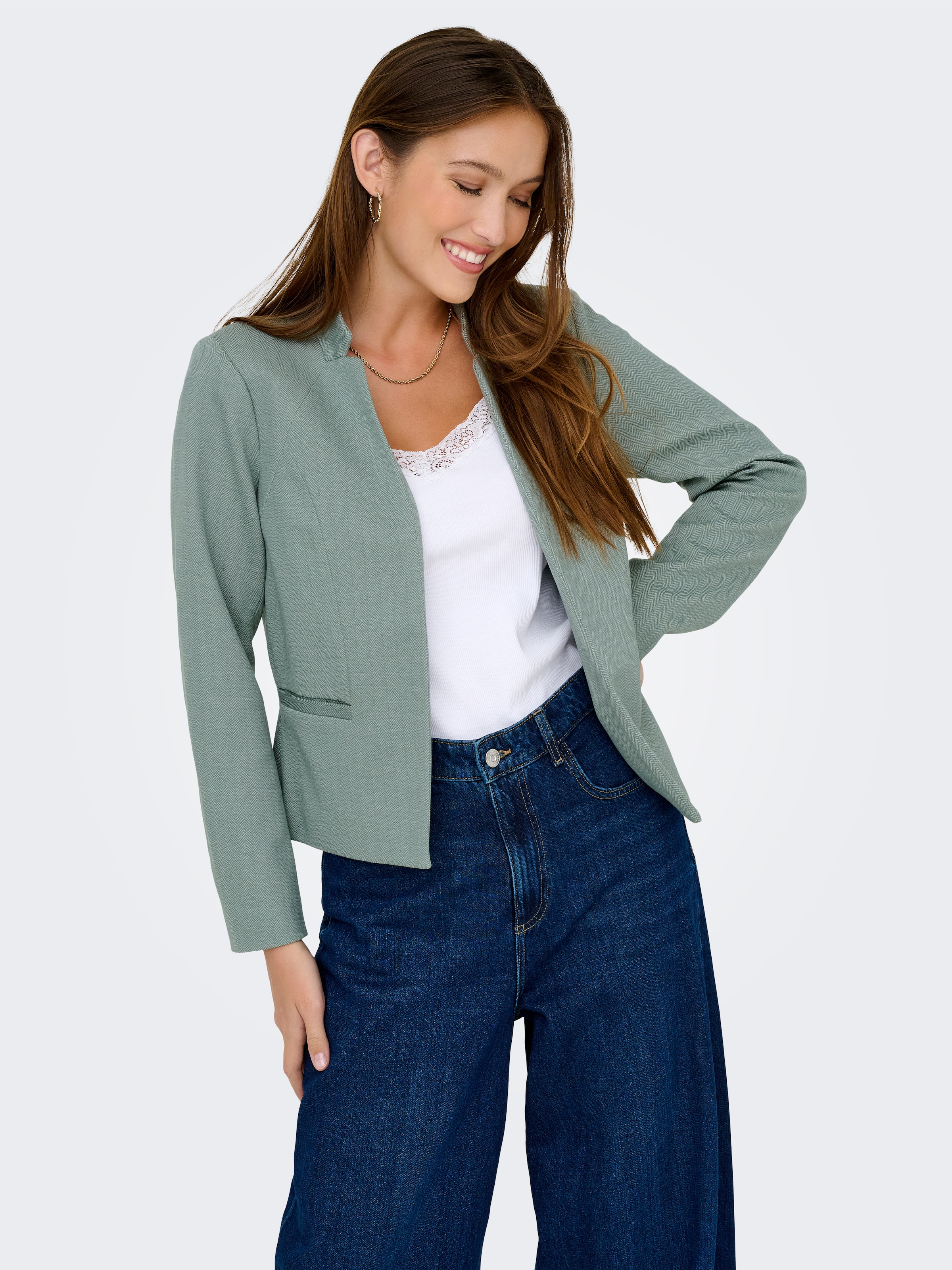 Only Damen Kurzblazer »ONLADDY L/S HARRINGBONE BLAZER CC TLR« in grün, Größe 34
