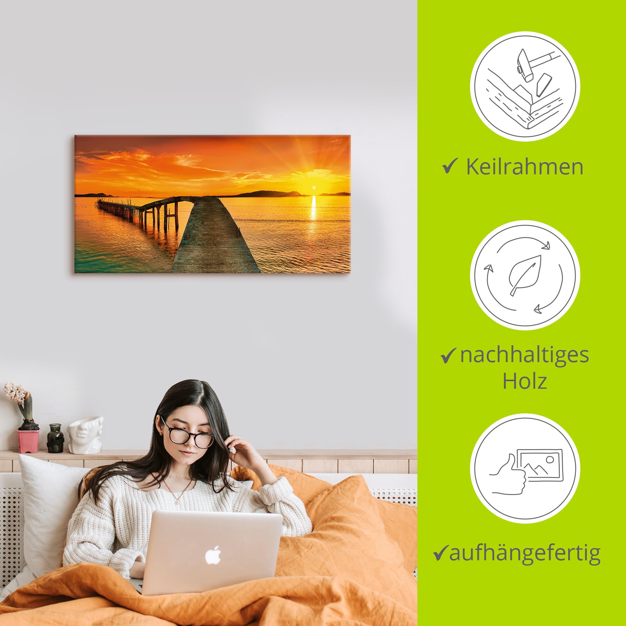 Artland Wandbild »Sonnenaufgang über dem Meer«, Gewässer, (1 St.), als Alubild, Outdoorbild, Leinwandbild in verschied. Größen