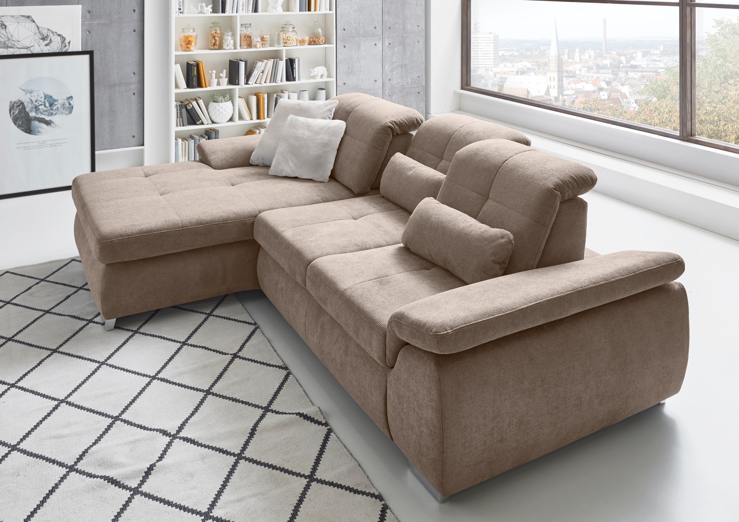 Die PlanBar Ecksofa »MP-IN16037 L-Form mit Federkern-Polsterung«, mit Sitztiefenverstellung & Zierkissen