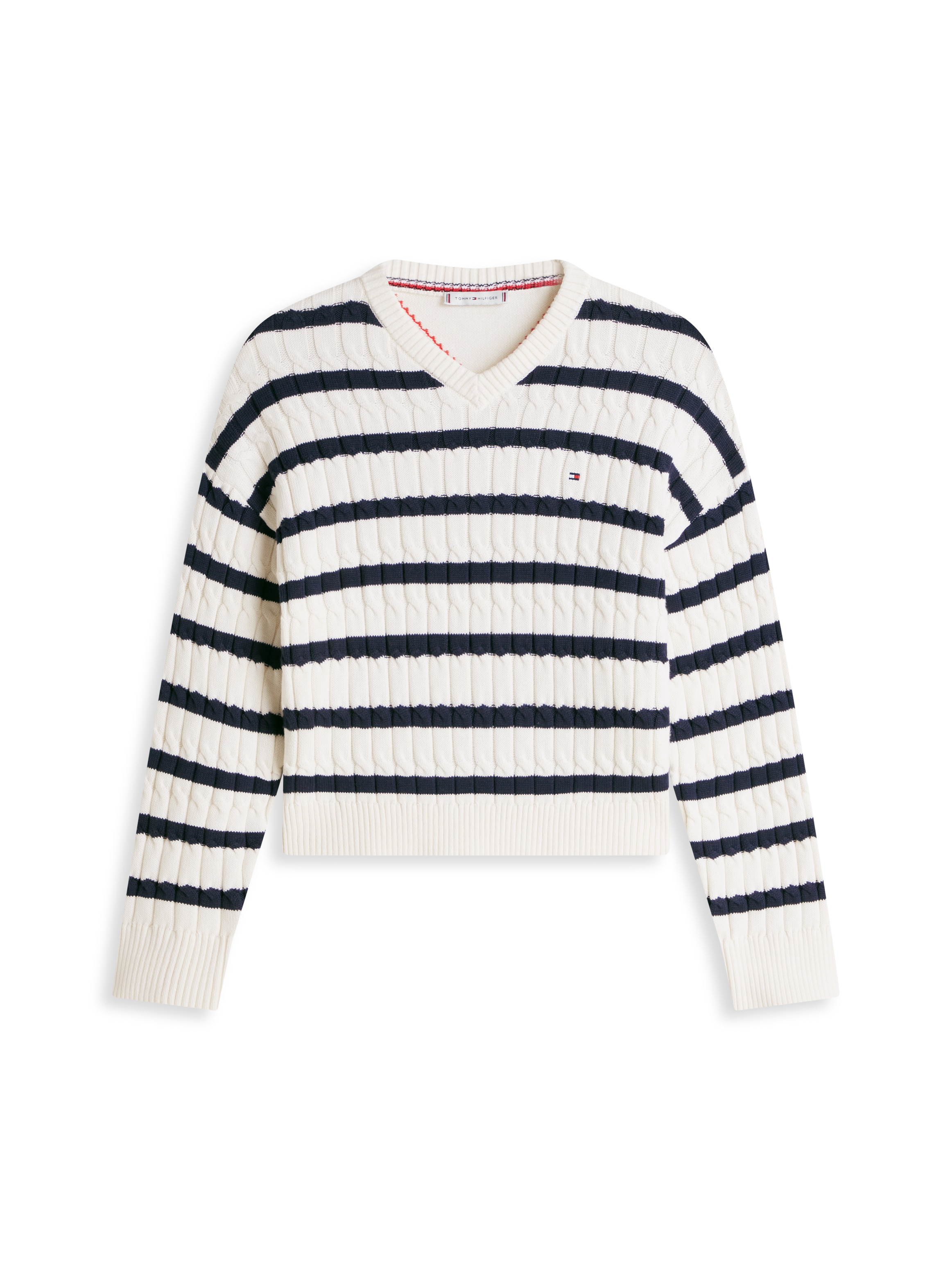 Tommy Hilfiger Strickpullover »CO CABLE MID GG RLX LS V-NK SWT« mit Zopfmuster