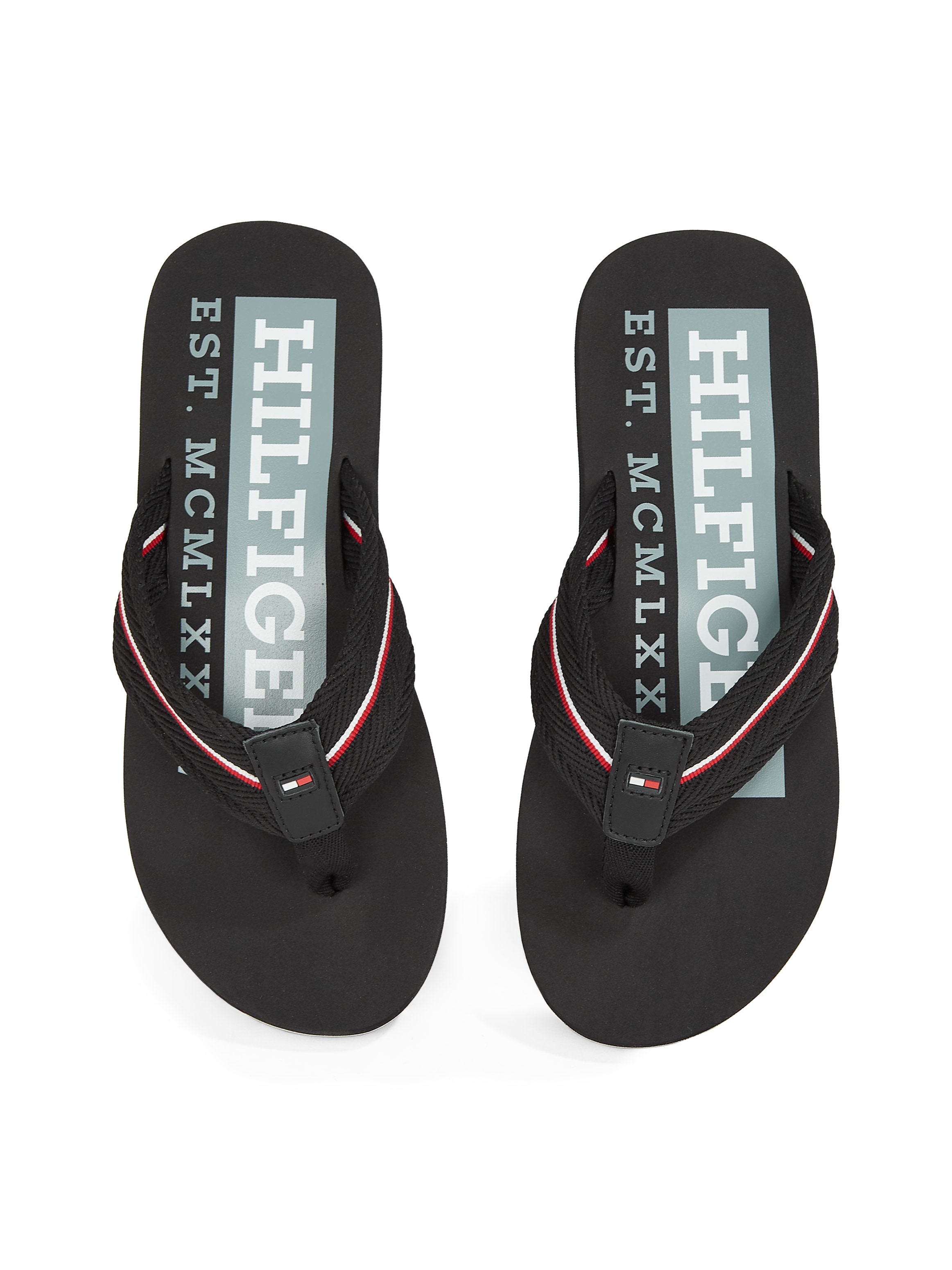 Tommy Hilfiger Zehentrenner »CORPORATE HILFIGER BEACH SANDAL«, Sommerschuh, Flats, Bequemschuh mit Streifen