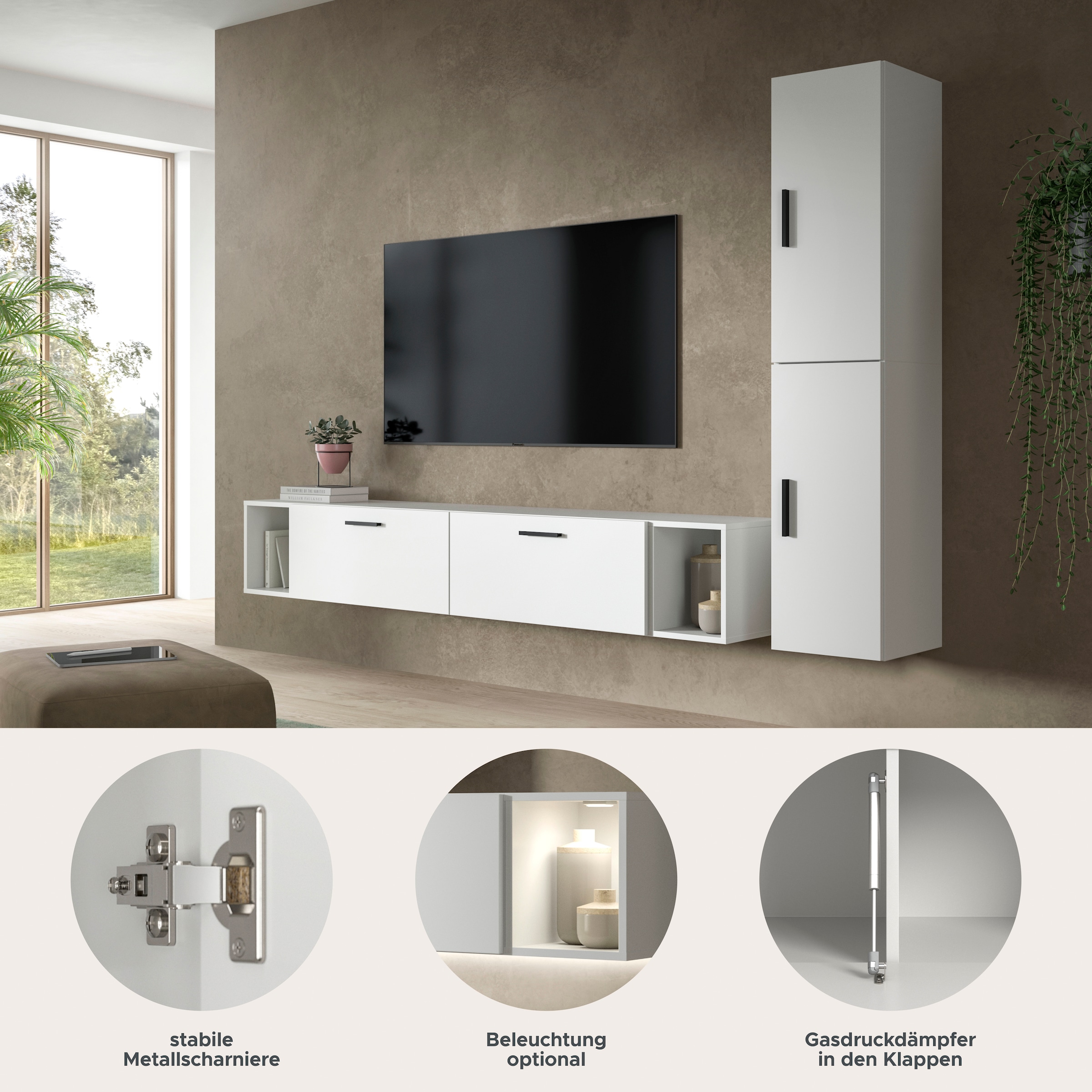 Home affaire Schrank-Set »ENESTE, 6-teilig, in verschiedenen Farben, individuell kombinierbar« verschiedenste Kombinationmöglichkeiten, stehend oder hängend, 2 Stk. tlg.