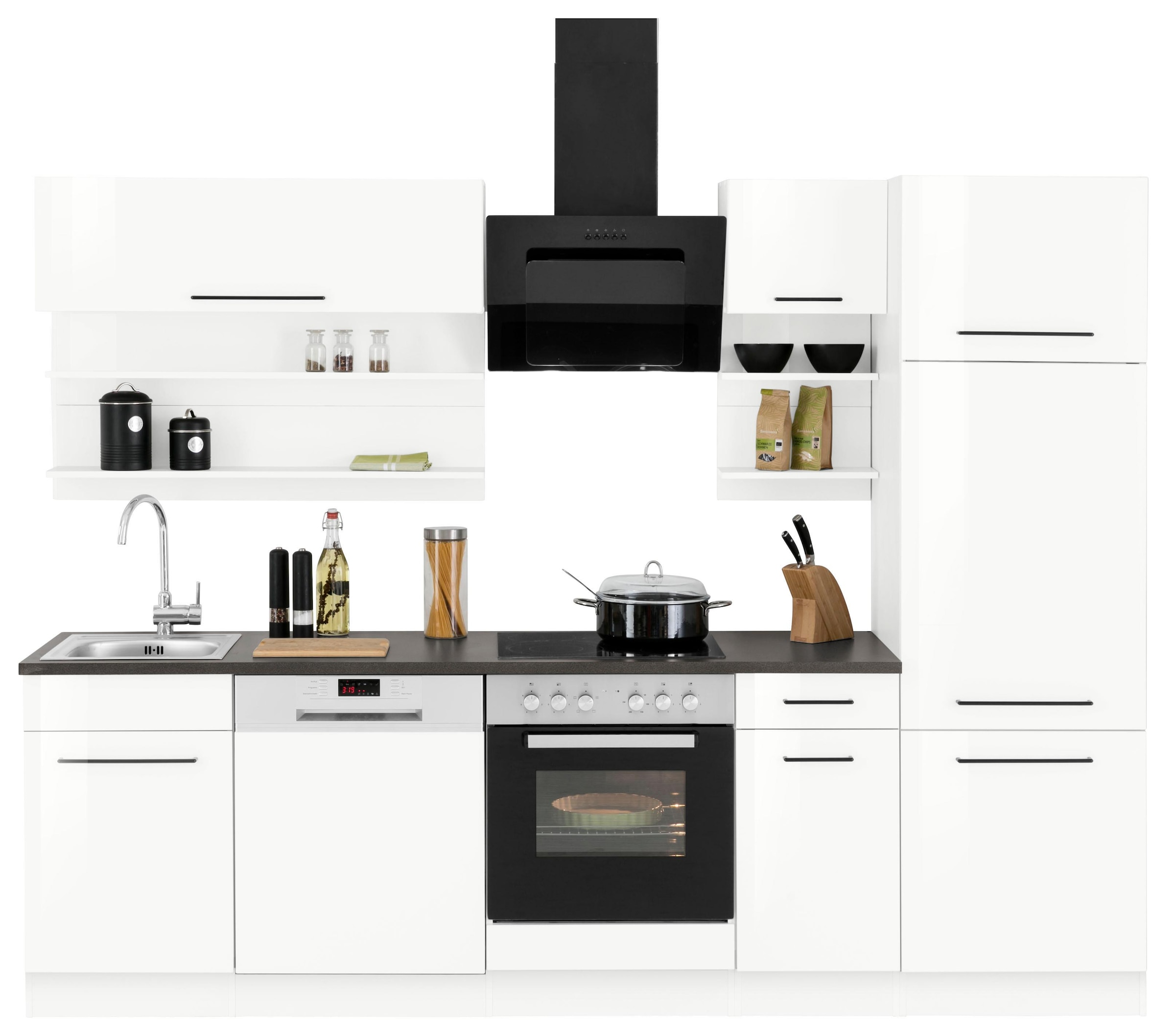 KOCHSTATION Küchenzeile »KS-Tulsa« mit E-Geräten, Breite 270 cm, schwarze Metallgriffe, MDF Fronten