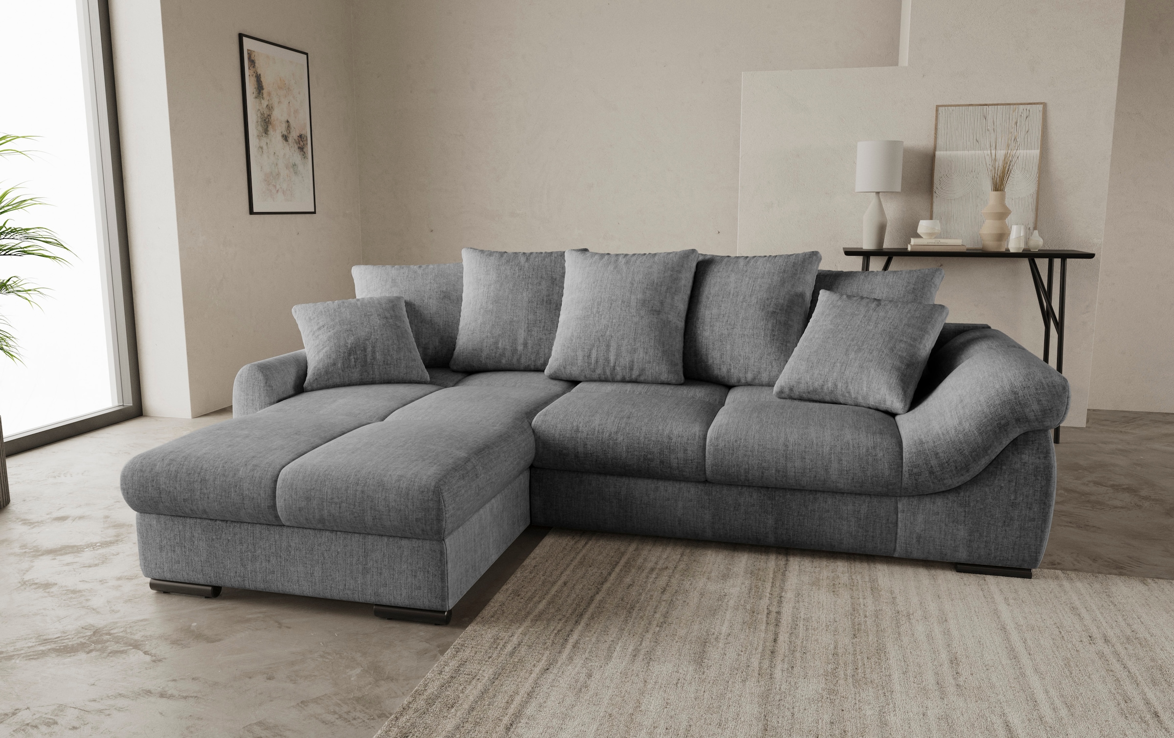 Mr. Couch Ecksofa »Livorno L-Form«, inkl. Hochschläfer-Bettauszug, XL-Bettkasten weiß beschichtet